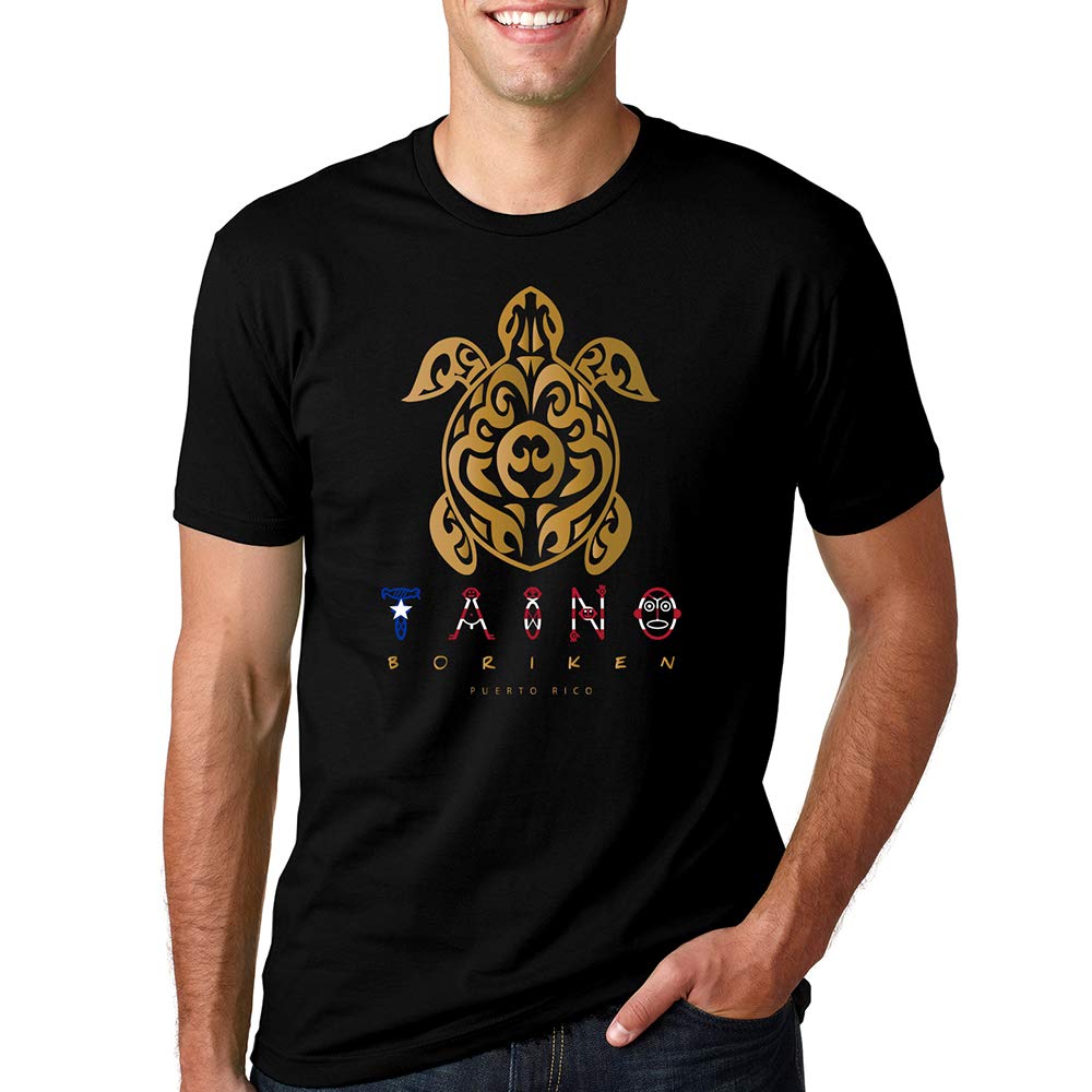 Men's Taino Tortuga Boriken Gold Printed Black T-Shirt | Puerto Rican Heritage Apparel for Casual Wear & Cultural Events