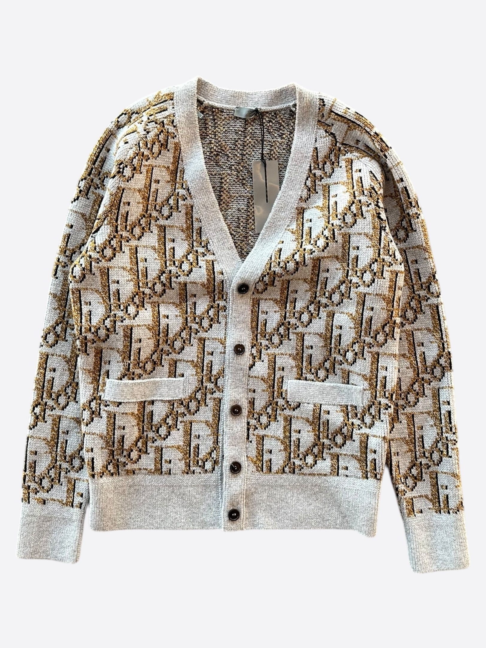 Dior Beige & Brown Oblique Wool Cardigan for Women - Luxury Knitwear Sweater | Perfect for Fall Winter Fashion & Office Wear