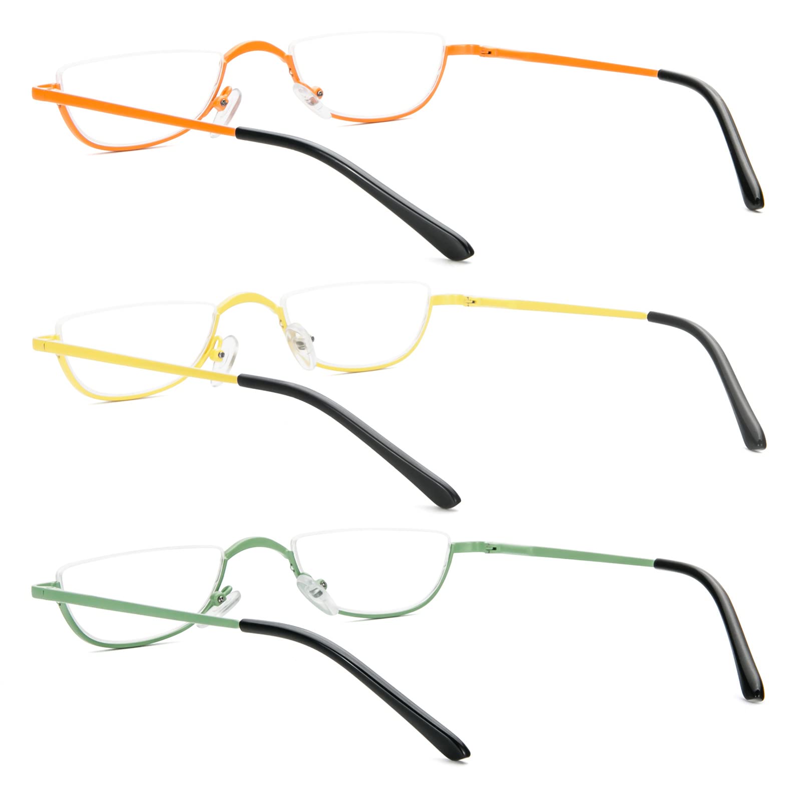 KoKoBin Half Rim Reading Glasses - Lightweight Metal Frame Spring Hinge Readers with Leather Case for Men & Women | Perfect for Reading, Computer Work & Office Use