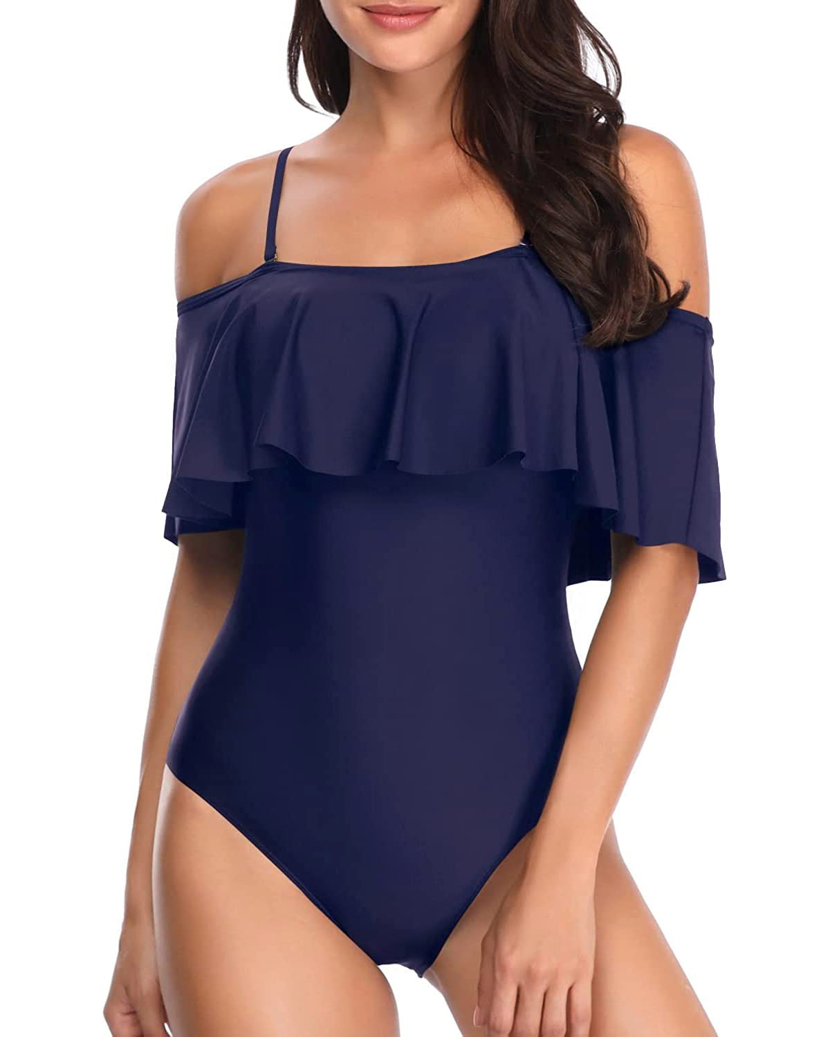 Vintage Off-Shoulder Ruffled One-Piece Swimsuit for Women - Retro Bathing Suit with Floral Print - Perfect for Beach Vacations, Pool Parties & Summer Getaways