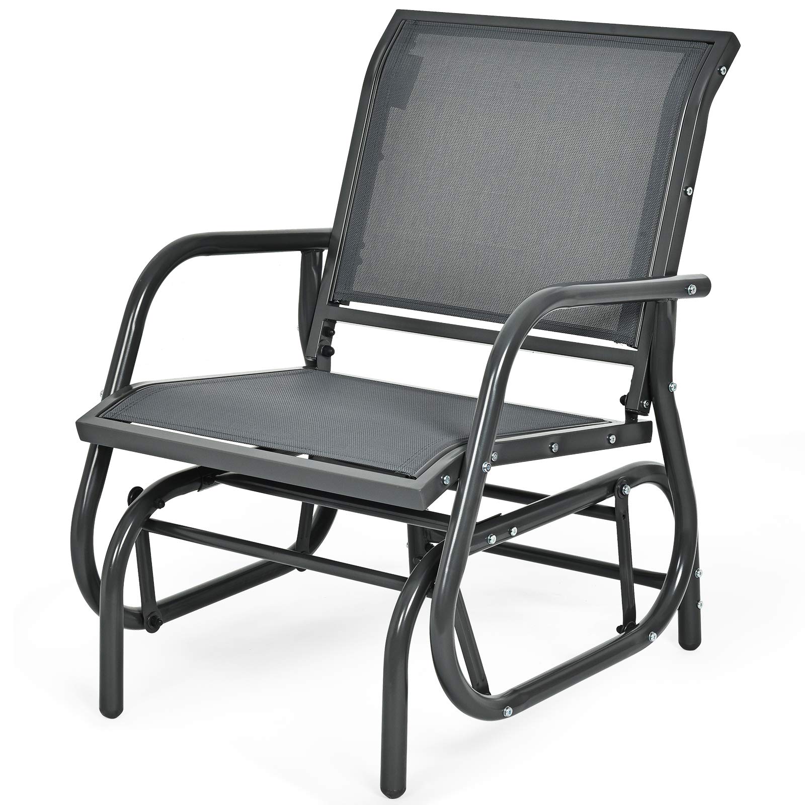 AFSTAR Outdoor Patio Glider Chair - Breathable Mesh Fabric & Sturdy Steel Frame Porch Swing - 330LB Weight Capacity - Single Seater for Lawn, Balcony, Poolside (Gray) - Perfect for Relaxing, Reading & Enjoying Nature