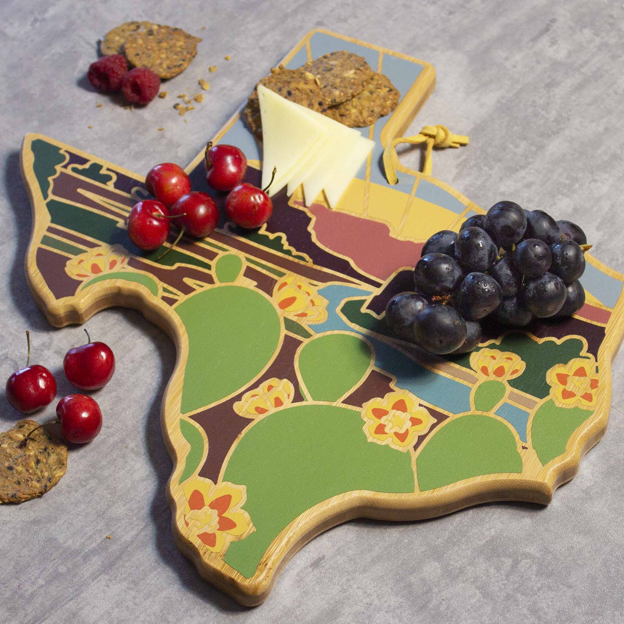 Handcrafted Texas-Shaped Wooden Cutting Board with Summer Stokes Artwork - Perfect for Kitchen Decor, Gift Giving & Serving Charcuterie