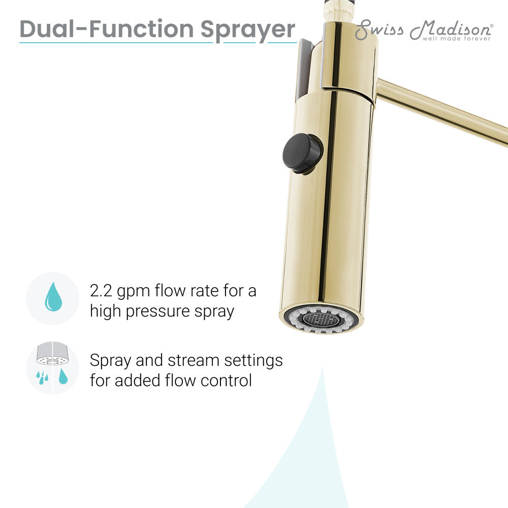 Brushed Gold Single Handle Pull Down Kitchen Faucet - Modern Chalet Design for Sink, Dishwashing & Cooking | High Arc Spout with Smooth Handle Operation