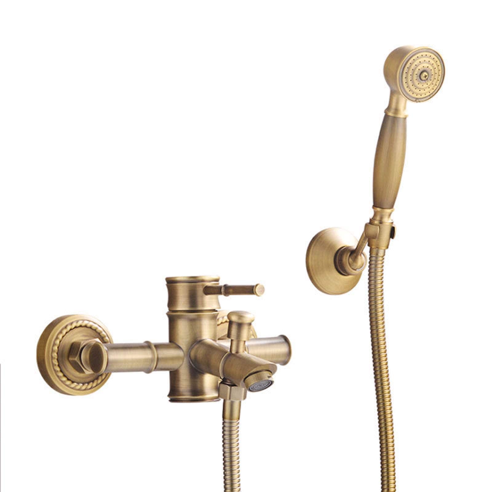 Antique Brass Wall Mounted Shower System - Handheld Shower Head & Mixer Tap Set for Bathroom, Hotel & Gym - Vintage Style Brass Shower Faucet for Spa-Like Experience