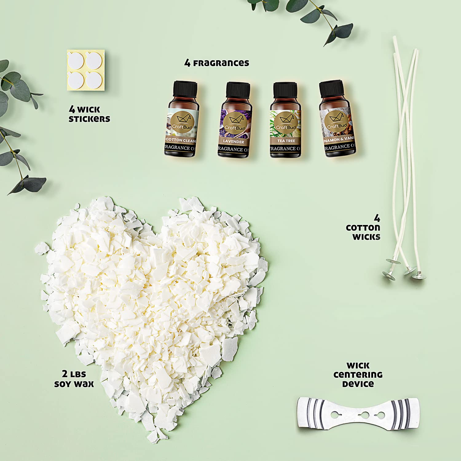 Premium Soy Wax for Candle Making - 2 lb Natural Soy Wax Flakes with 5 Wicks, 4 Stickers & Metal Centering Tool | DIY Home Candles, Gifts, Aromatherapy & Relaxation