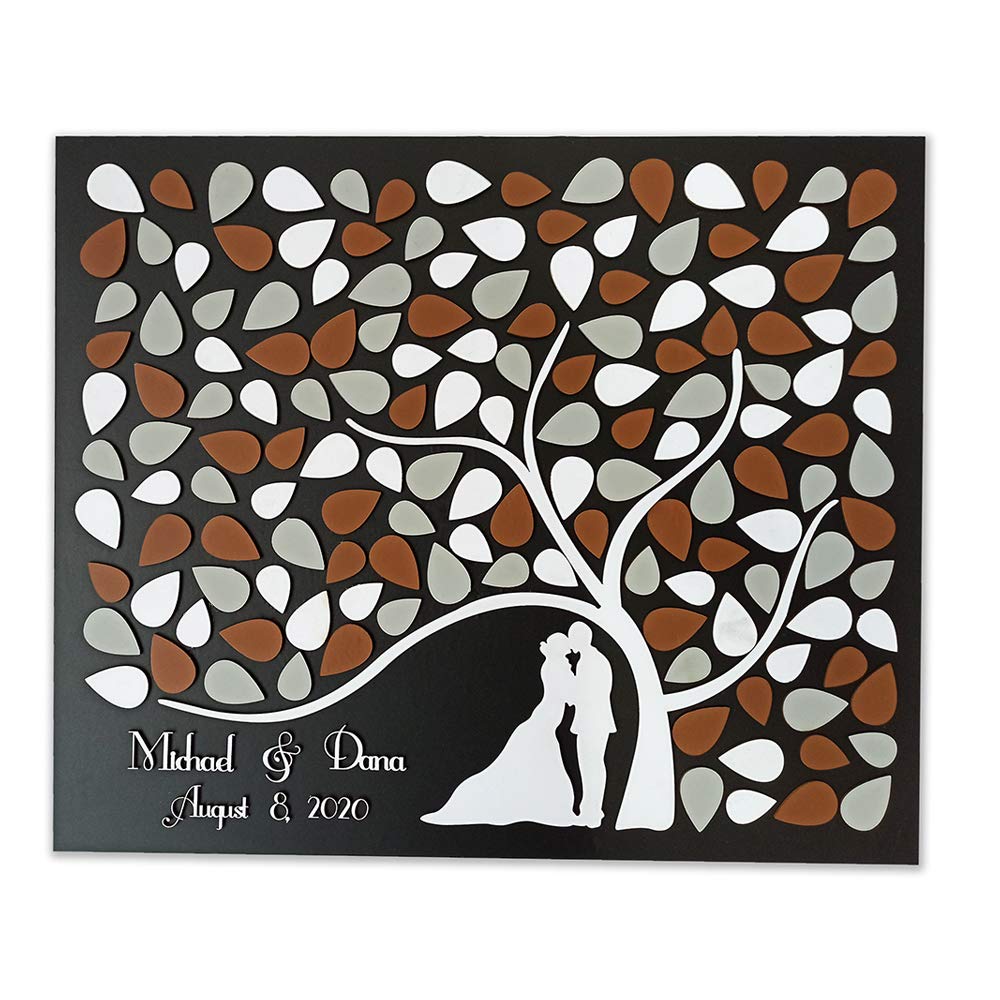 Personalized 3D Wooden Tree of Leaves Guest Book - Custom Wedding Guest Book Alternative, Rustic Wedding Gift for Couples with Silhouette Design | Perfect for Weddings, Anniversaries & Home Decor