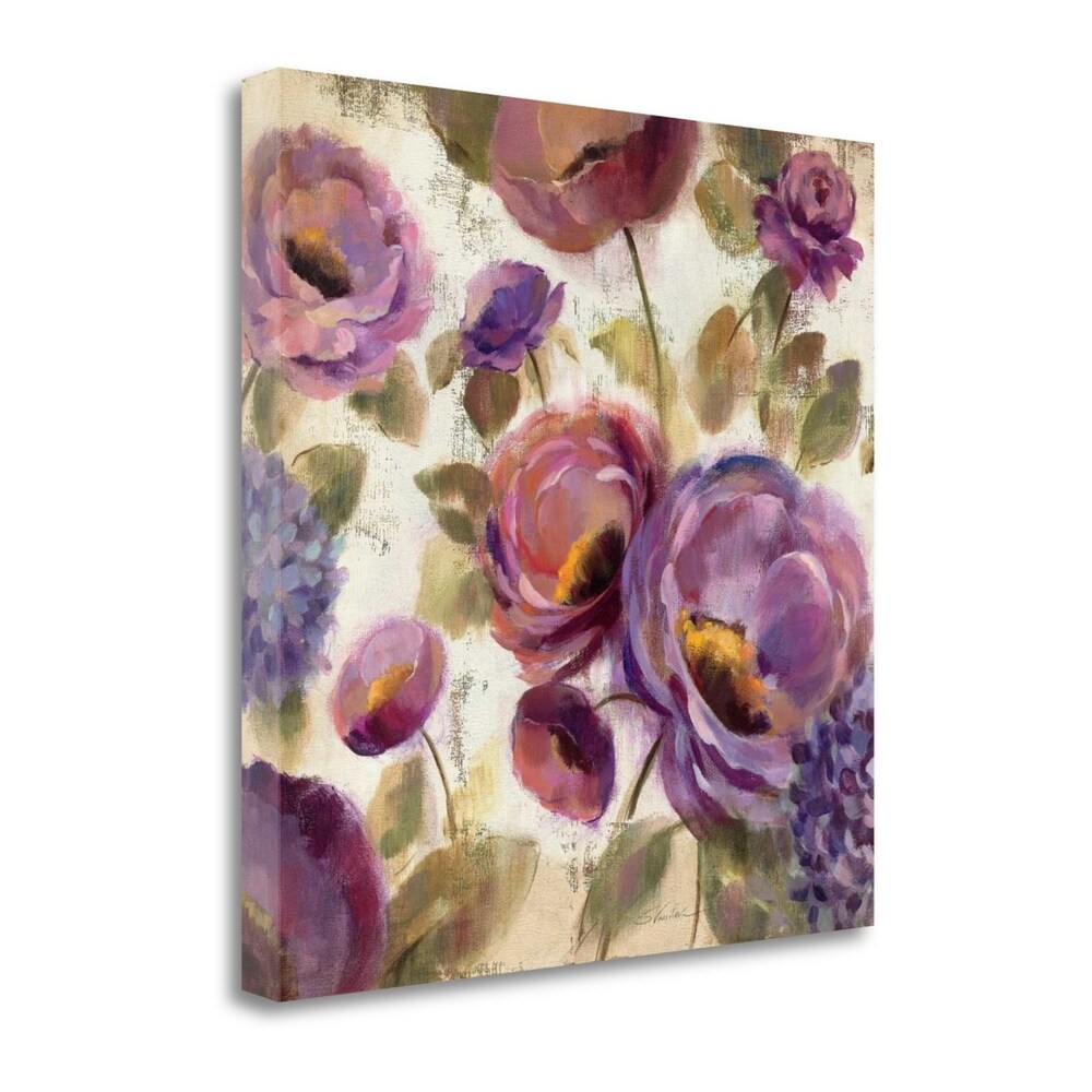 Blue And Purple Flower Song II By Silvia Vassileva - Handmade Gallery Wrap Canvas Art - Perfect for Living Room, Bedroom & Office Decor