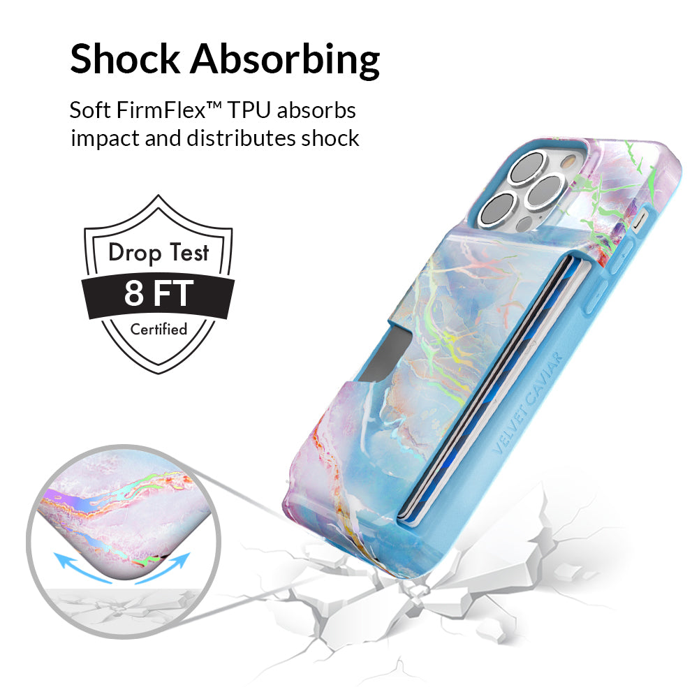 Holo Moonstone iPhone Wallet Case - Slim Protective Phone Cover with Card Holder for iPhone 13/14/15 - Perfect for Travel, Shopping & Everyday Use