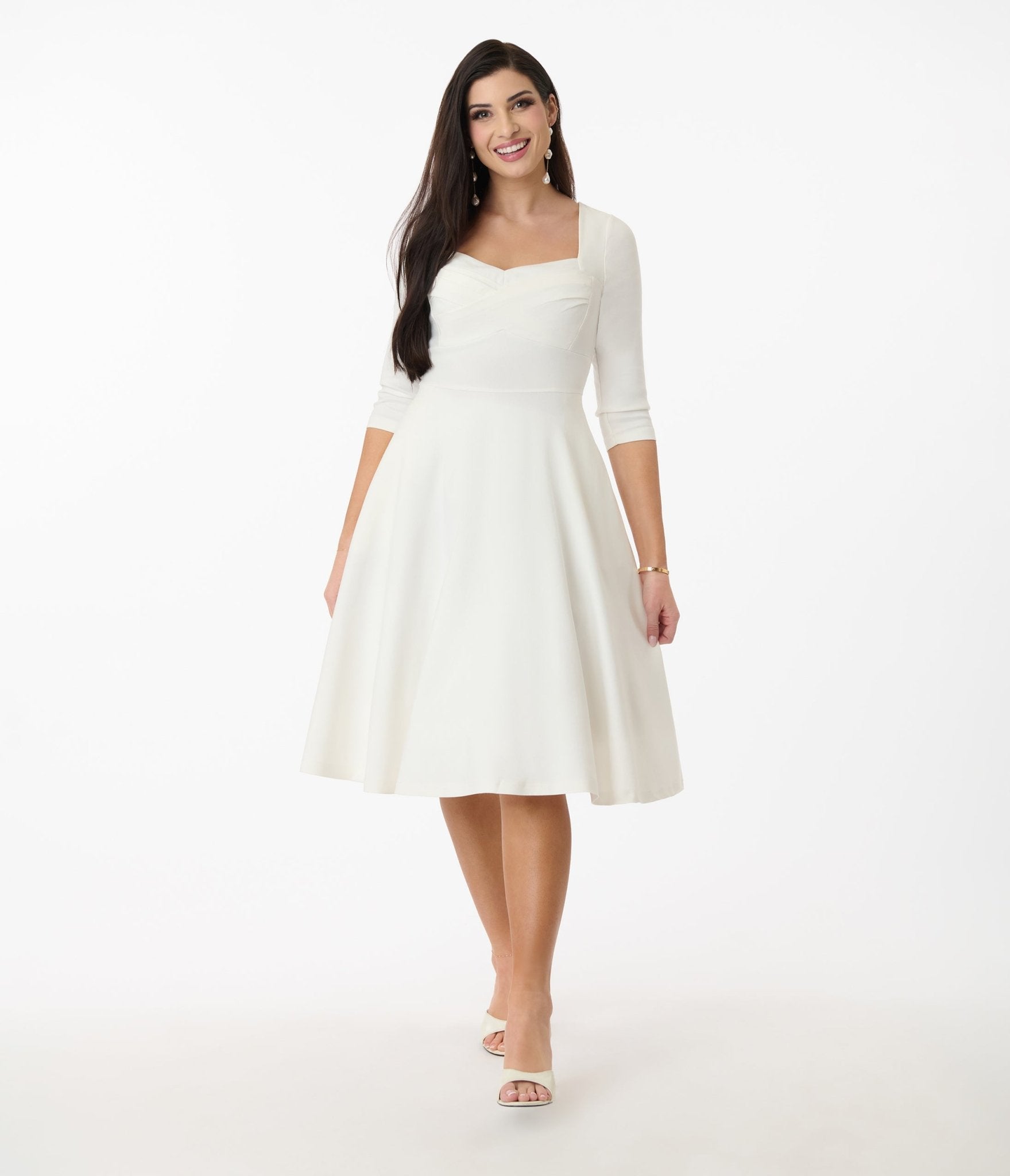 Vintage 1950s Ivory Pleated Bust Swing Dress - Retro Pin Up Style Cocktail Party & Wedding Guest Dress for Women