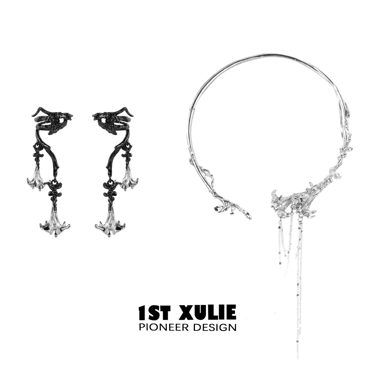 18K Platinum Plated Bloody Datura Pendant Earrings - Gothic Jewelry for Women, Elegant Dangle Earrings for Parties, Weddings & Special Occasions