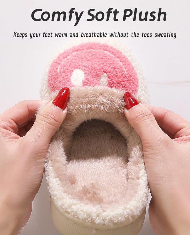 Cute Smile Slippers for Kids - Soft Plush Memory Foam House Shoes for Boys & Girls | Indoor/Outdoor Fuzzy Slippers for Home, School & Playtime