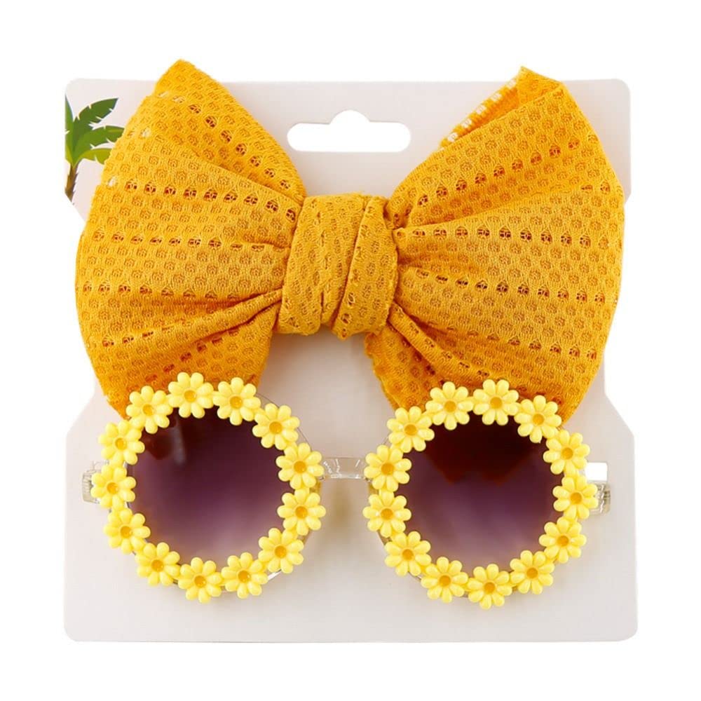 Cute Dog Sunglasses with Bow Headband - Pet Costume Accessories for Dogs & Cats - Adjustable & Stretchy Yellow Sunglasses for Pets - Perfect for Parties, Photos & Outdoor Fun