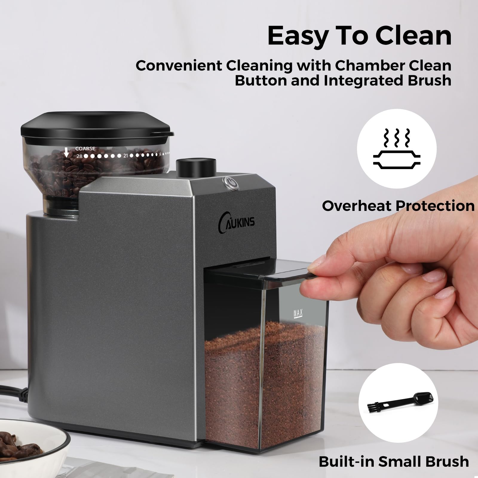 Premium Electric Coffee Bean Grinder - Adjustable 28-Grind Settings Burr Mill for Espresso, French Press & Drip Coffee - 12-Cup Capacity Spice & Nut Grinder - Anti-Static Design for Home & Office Use (Metallic Grey) - Perfect for Coffee Shops, Bakeries & Gift Giving