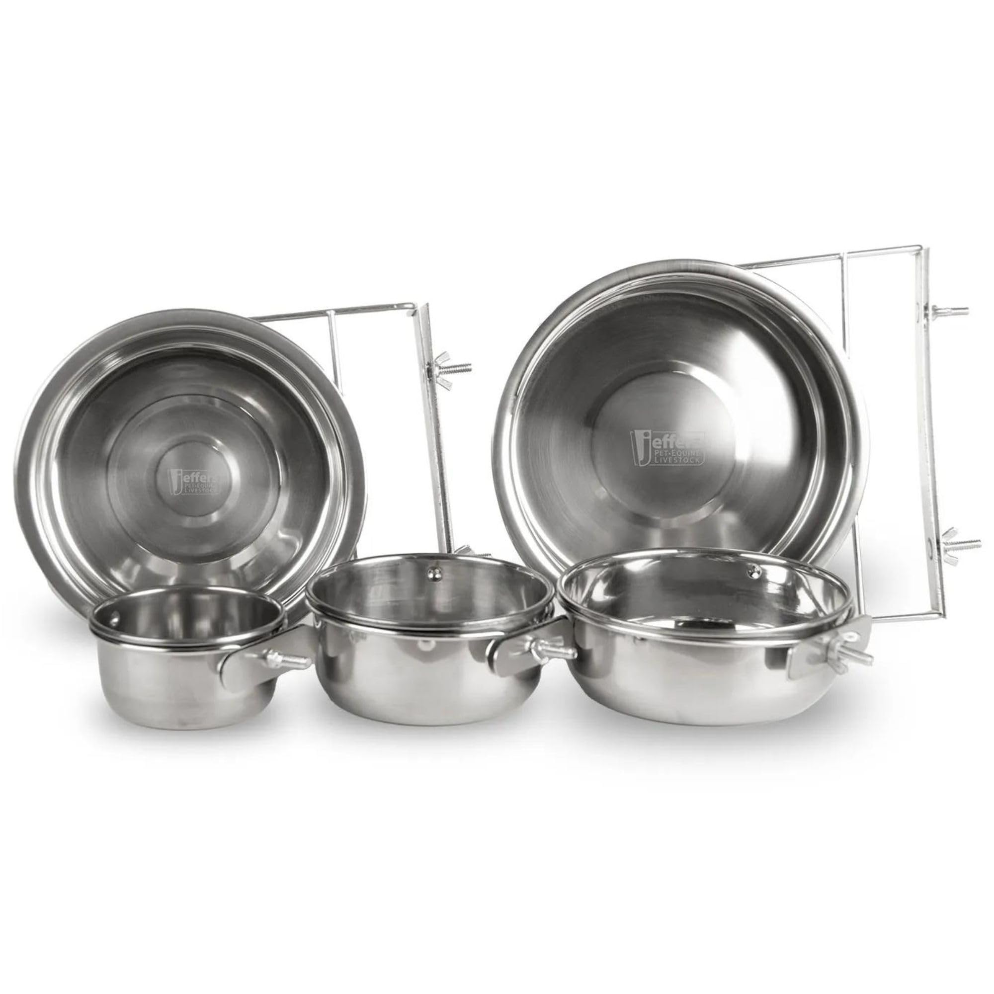 Jeffers 30oz Stainless Steel Hanging Pet Bowl with Clamp Holder - Heavy Duty Food & Water Dish for Dogs, Cats, Birds & Small Animals - Easy to Clean, Rust-Proof - Ideal for Cages, Kennels & Outdoor Use