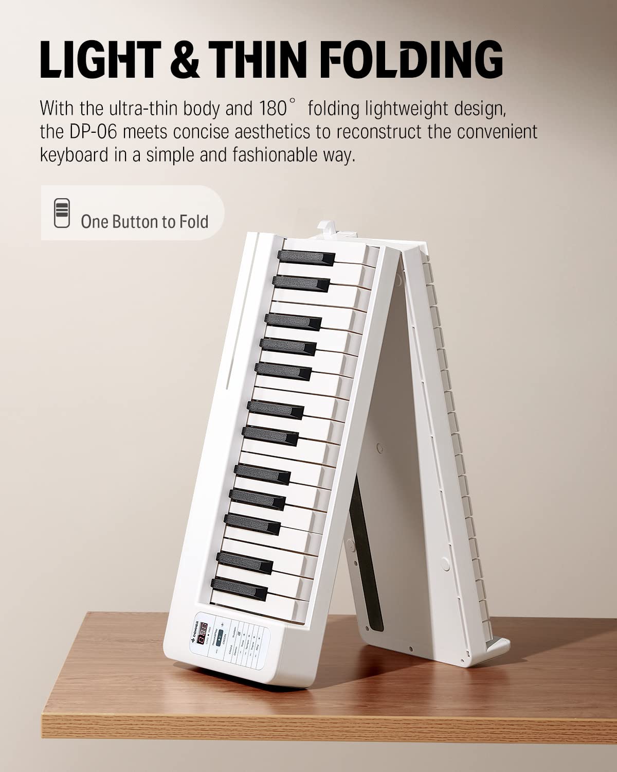 Donner 61-Key Foldable Bluetooth Keyboard Piano for Beginners - Portable Digital Piano with Music Stand, Carrying Bag, Sustain Pedal & Learning App (White) - Perfect for Home Practice, Travel & Music Lessons