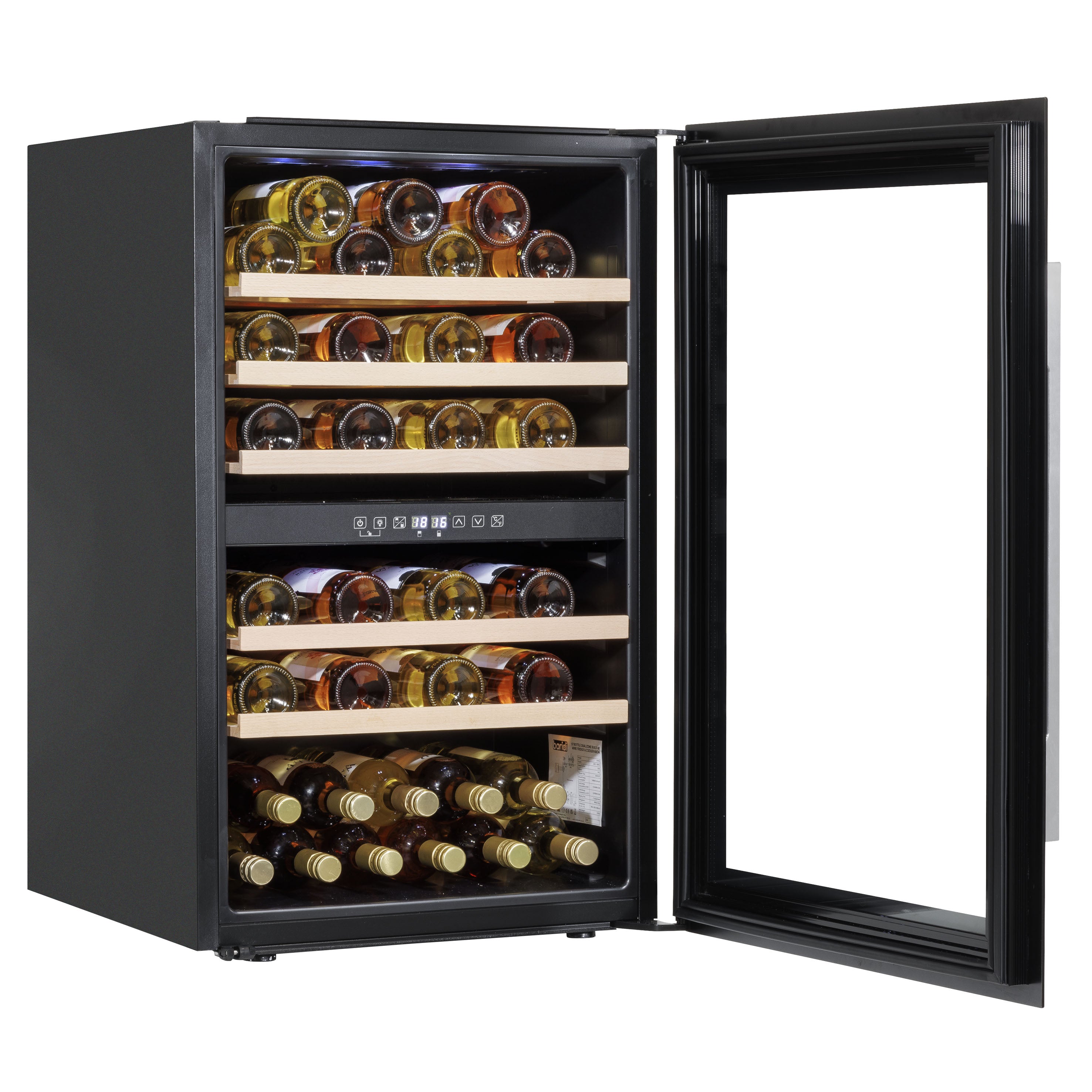 Baridi 60cm Built-In 57 Bottle Dual Zone Wine Cooler with Beech Wood Shelves - Black (DH118) | Perfect for Home Bars, Restaurants & Wine Cellars | Energy Efficient Wine Refrigerator for Optimal Storage