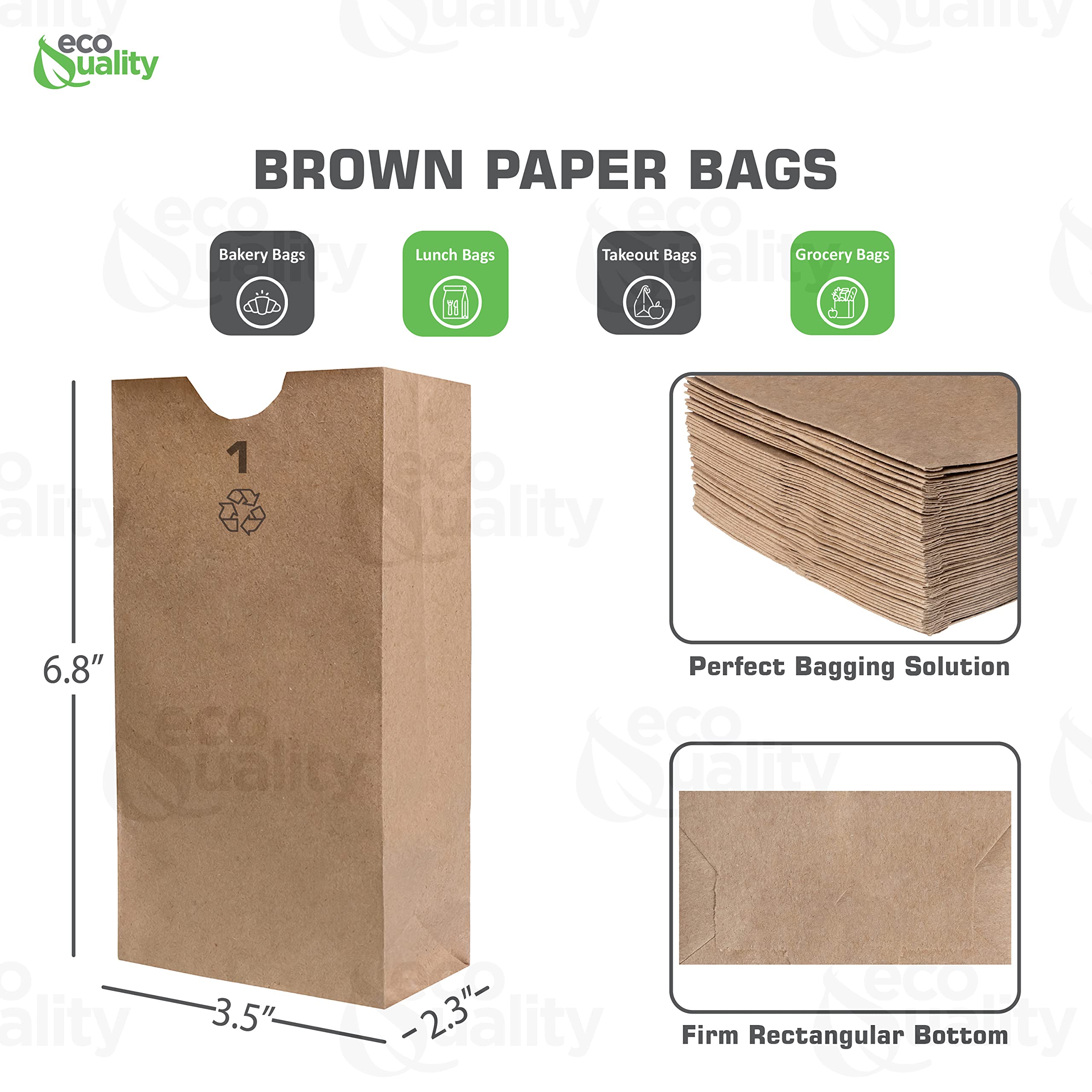 EcoQuality 500 Mini Brown Kraft Paper Bags 1 lb - Small Lunch Bags, Snack Bags, Gift Bags for Parties, Grocery, Retail Merchandise (3.5
