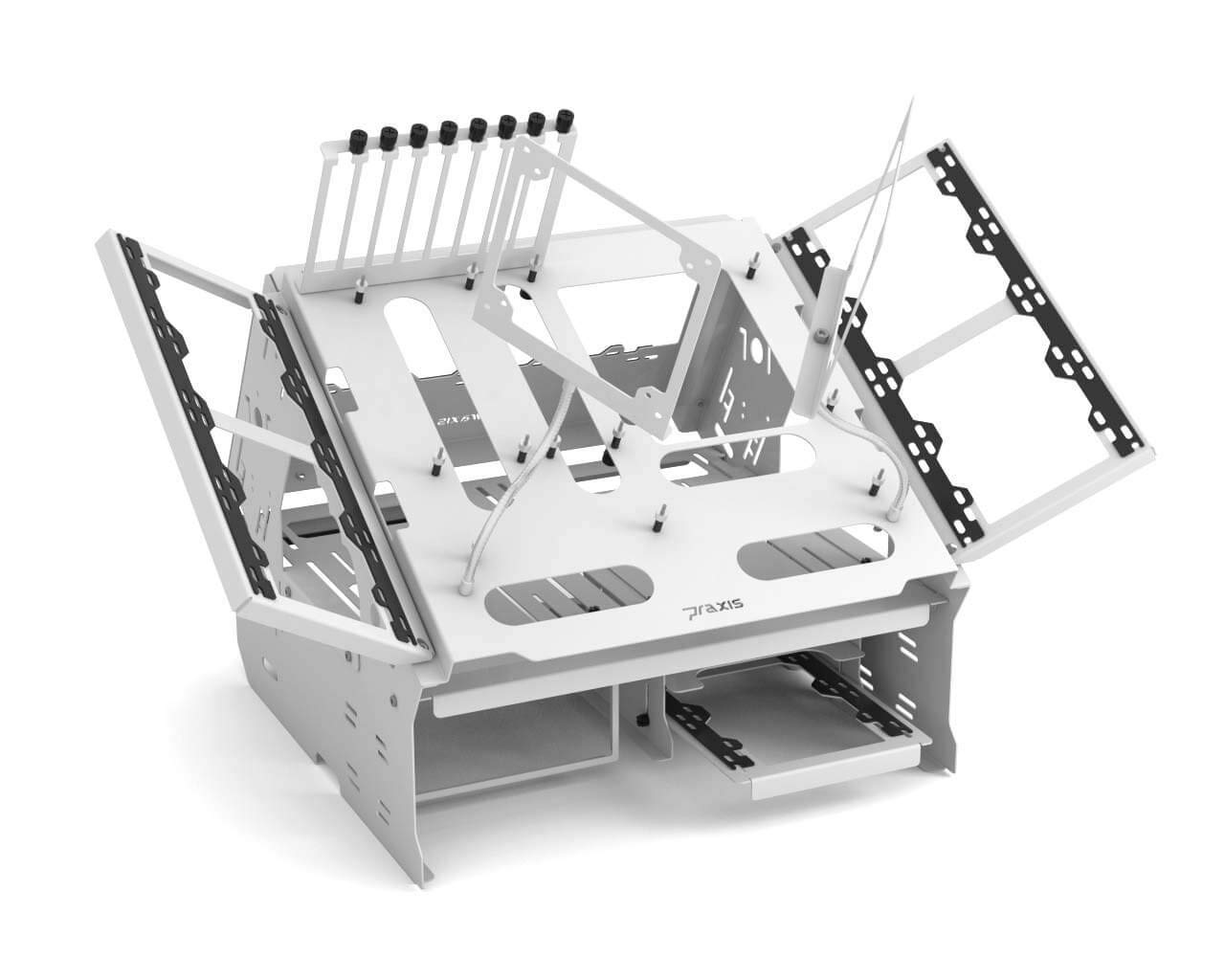 Praxis WetbenchSX Open Air Computer Test Bench - Angled Edition in White | Complete PC Building & Testing Station for Gamers & Tech Enthusiasts