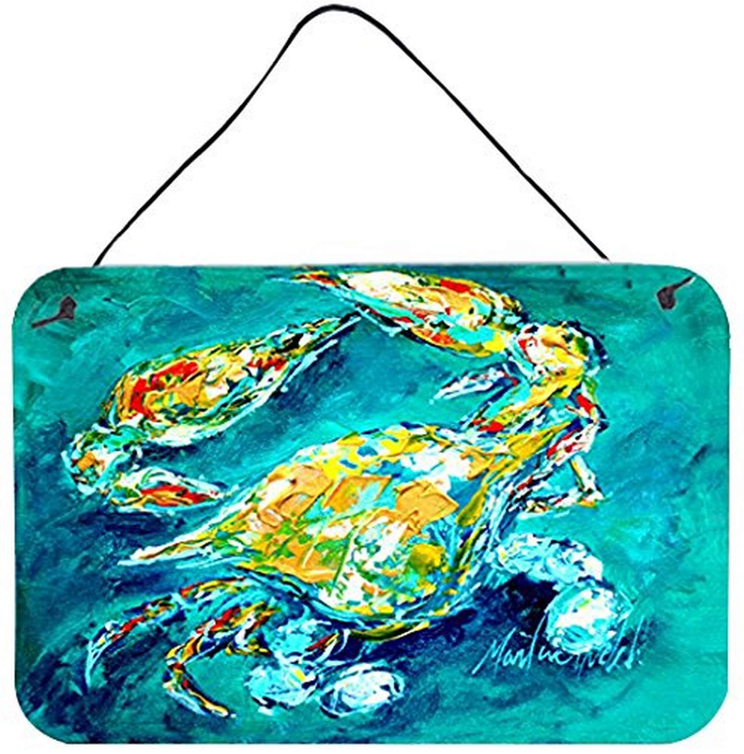 Caroline's Treasures MW1162DS812 Aqua Blue Crab Metal Wall Sign - 8x12 Inch Aluminum Kitchen Decor for Home, Bar & Bathroom - Coastal Themed Door Hanging Plaque - Perfect for Beach House, Seafood Restaurant or Nautical Room Decor