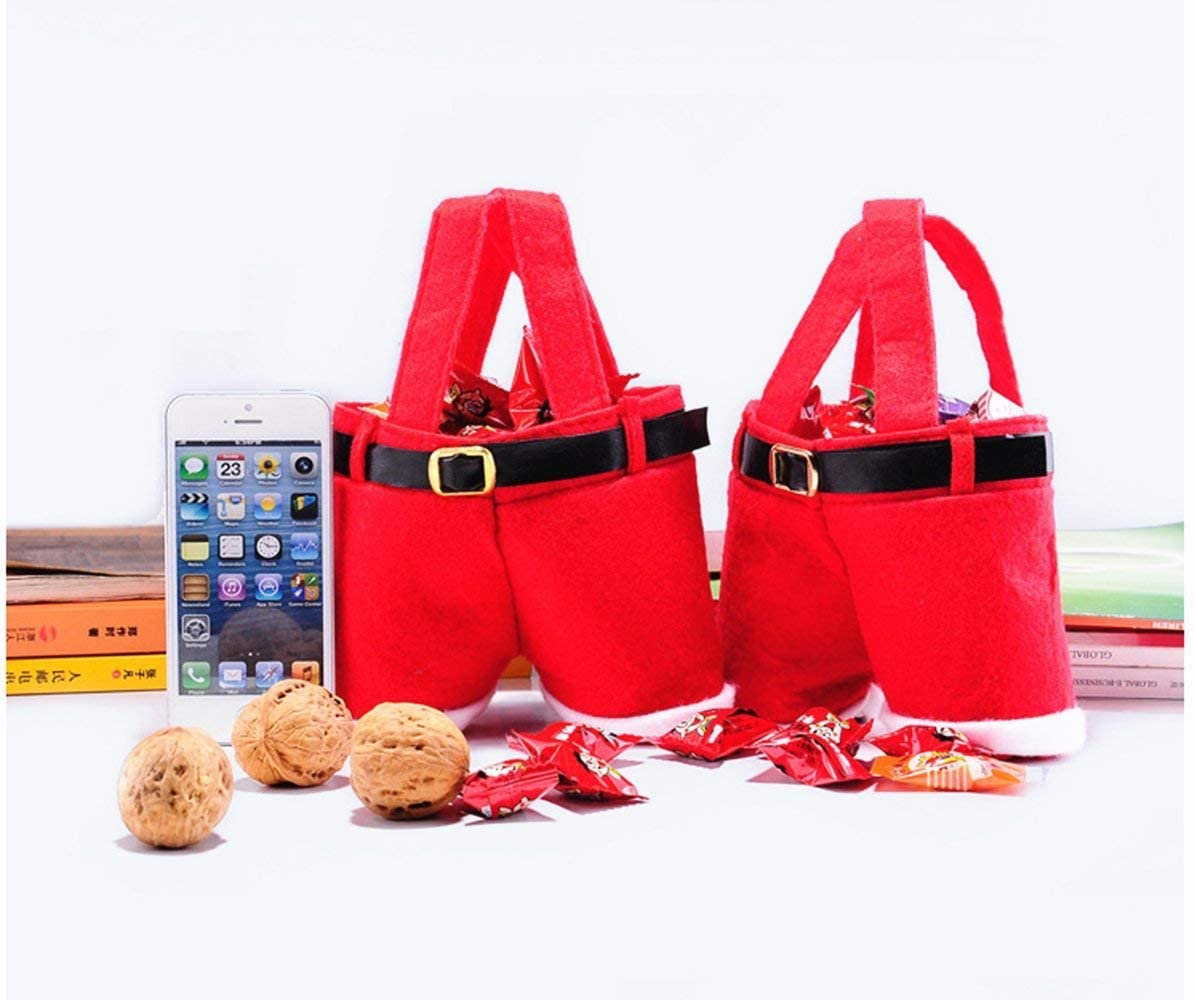 Homecube Christmas Candy Bags - Santa Pants Design Gift & Treat Bags with Handles (Pack of 3, 7
