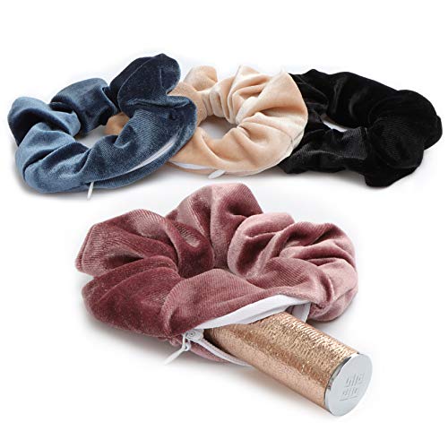 Jaolex 4 Pack Hair Scrunchies with Hidden Zipper Pocket - Soft Elastic Hair Ties for Women & Girls - Perfect for Gym, Travel, and Everyday Use
