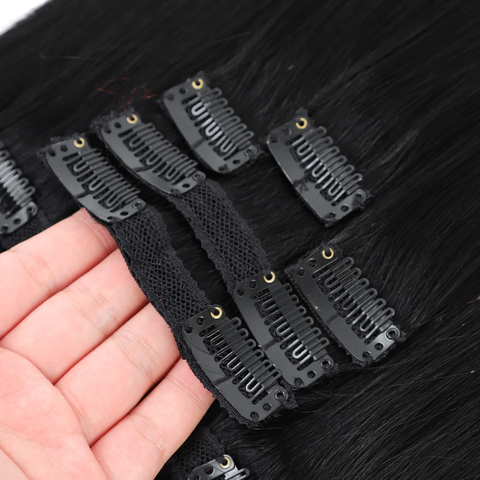 Clip in Hair Extensions 22 Inch - 9pcs 130g Jet Black Human Hair Extensions Straight & Soft - Natural Remy Hair for Thickening & Styling - Perfect for Parties, Weddings & Daily Wear
