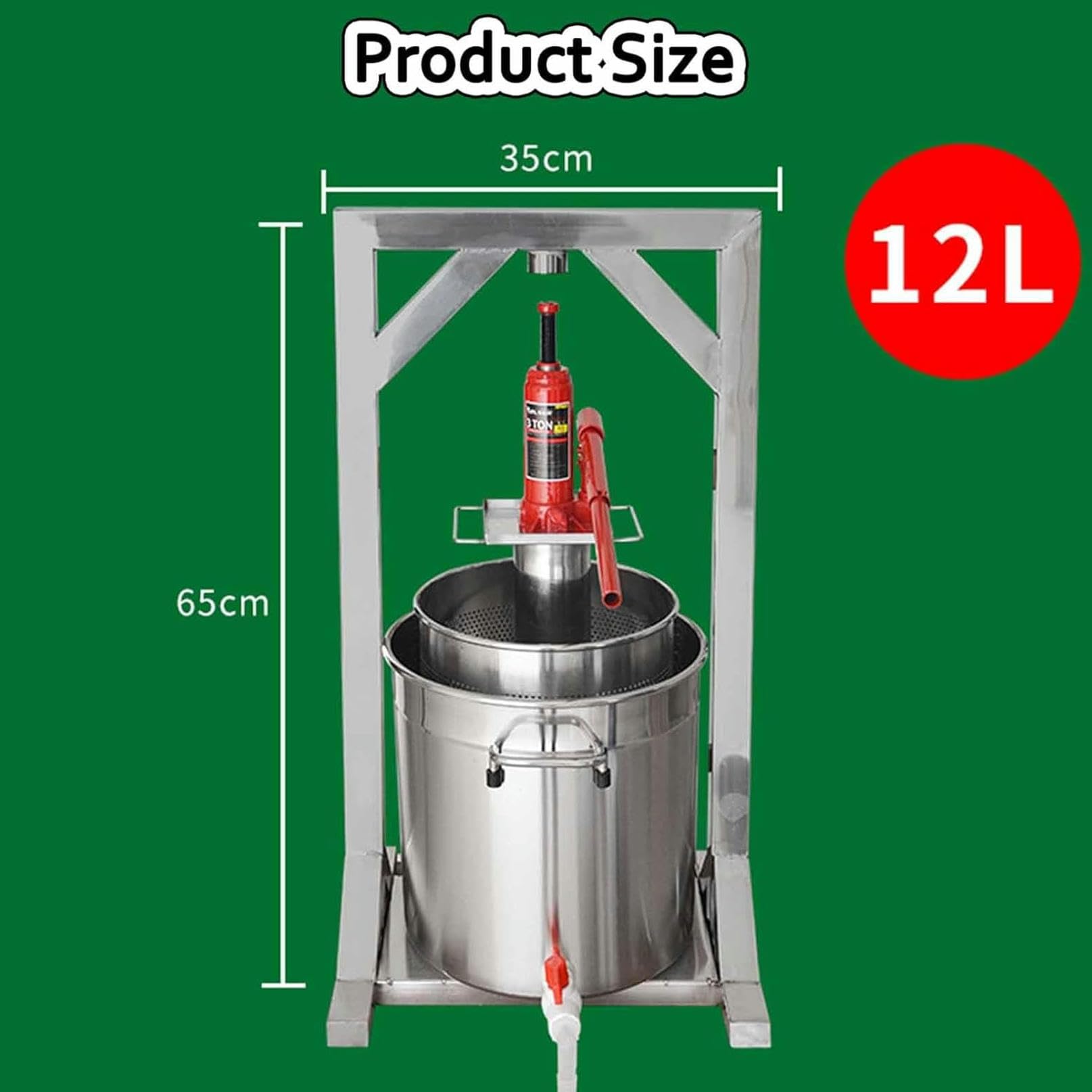 Stainless Steel Hydraulic Fruit Press 12L/22L/36L - Manual Home Cider & Wine Press for Apple, Grape, Berry - Perfect for Homemade Juice, Wine Making, and Craft Brewing - Ideal for Home Brewers, Winemakers, and DIY Enthusiasts