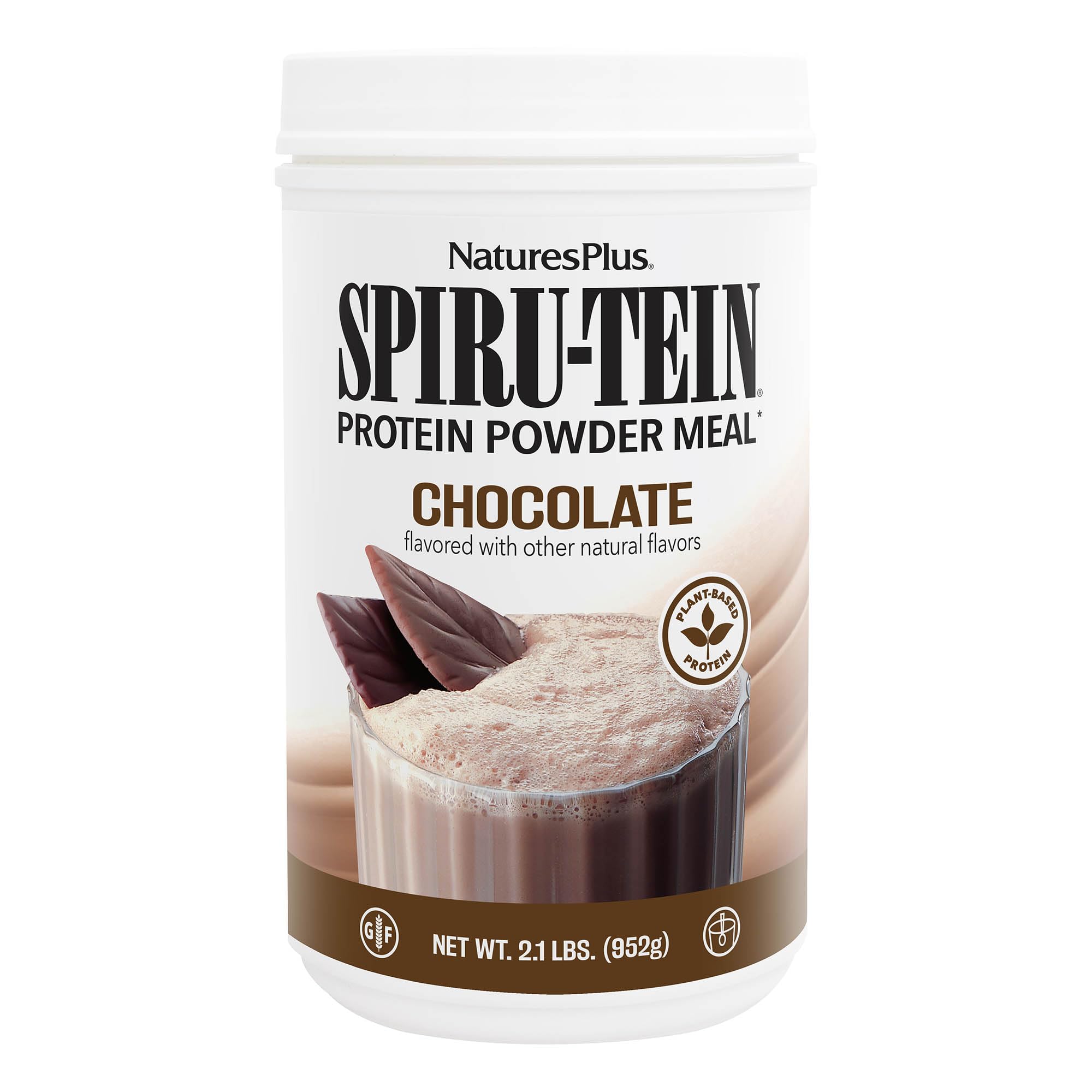 Natures Plus SPIRU-TEIN Chocolate Protein Powder - 2.1 lb (Pack of 2) | Plant-Based Vegan Protein Shake | Non-GMO, Gluten Free, Vegetarian | 68 Servings | Perfect for Post-Workout Recovery & Meal Replacement