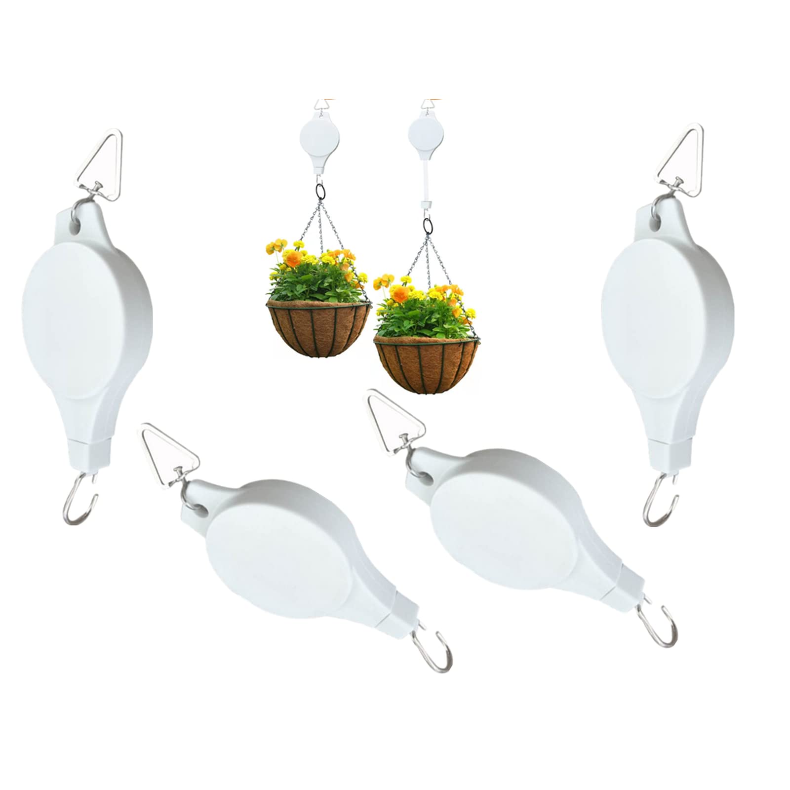 4pcs Heavy Duty Retractable Plant Pulley Hooks - Adjustable Hanging Basket Hanger for Garden, Pots & Bird Feeders - Perfect for Indoor & Outdoor Decor, Balcony & Patio Gardening