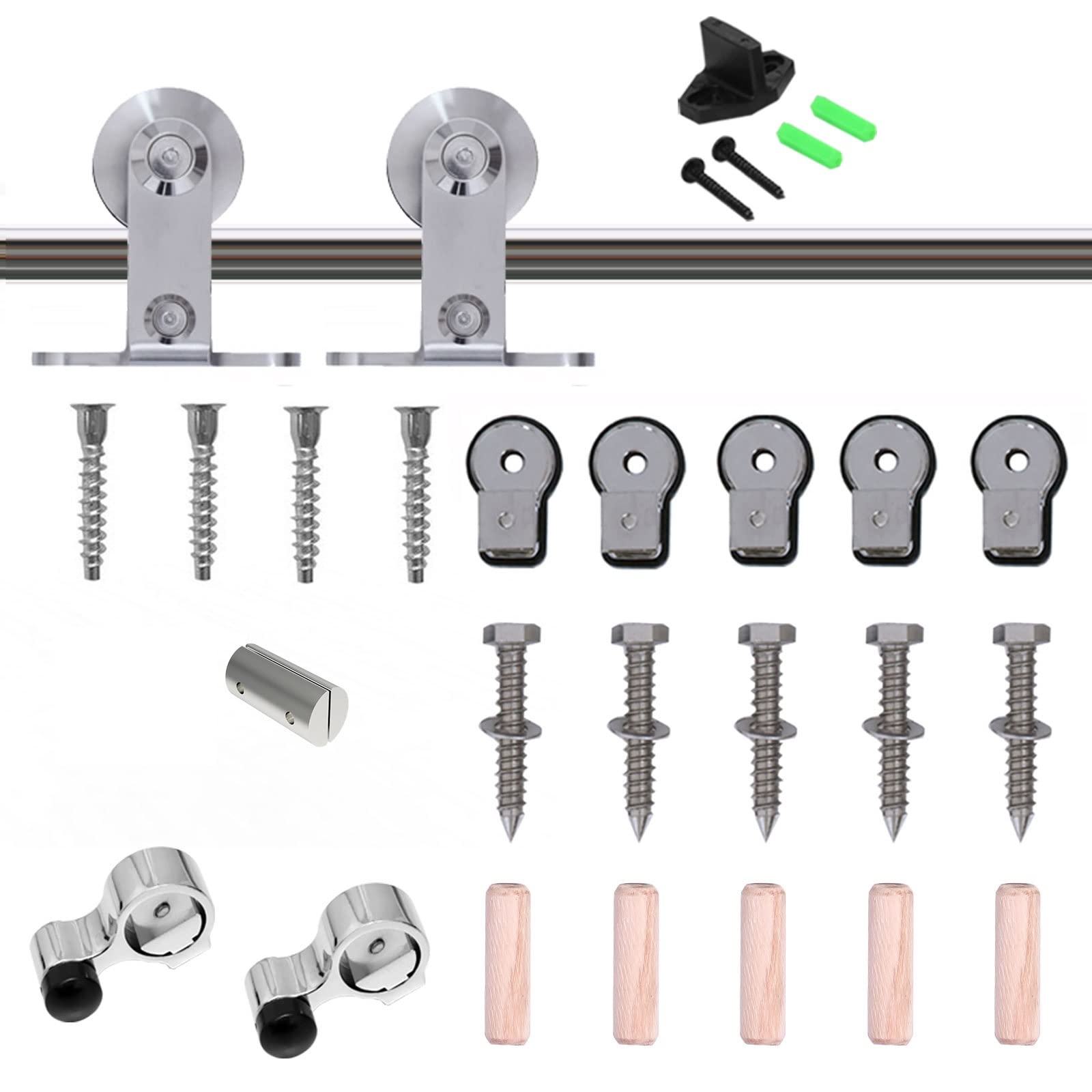 TSMST 6FT Heavy Duty Stainless Steel Sliding Barn Door Hardware Kit - Top Mount T-Style Track for Double Wood Doors | Smooth Quiet Operation | Perfect for Bedrooms, Closets & Farmhouse Style Homes