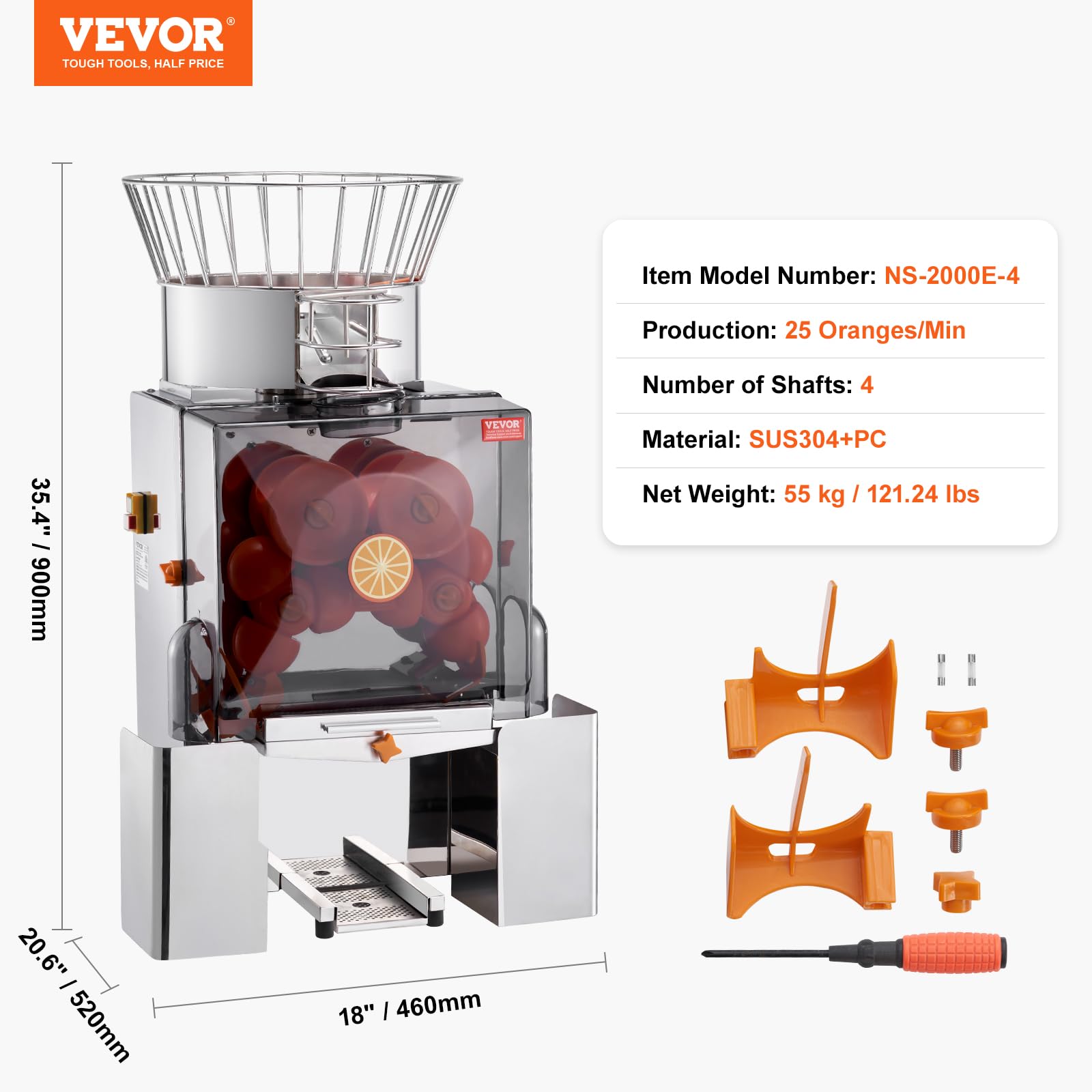 VEVOR Commercial Orange Juicer Machine - 120W Automatic Feeding Juice Extractor with Stainless Steel Construction, Pull-Out Filter Box & 2 Peel Buckets - High Capacity 25 Oranges/Min for Restaurants, Juice Bars & Catering Services
