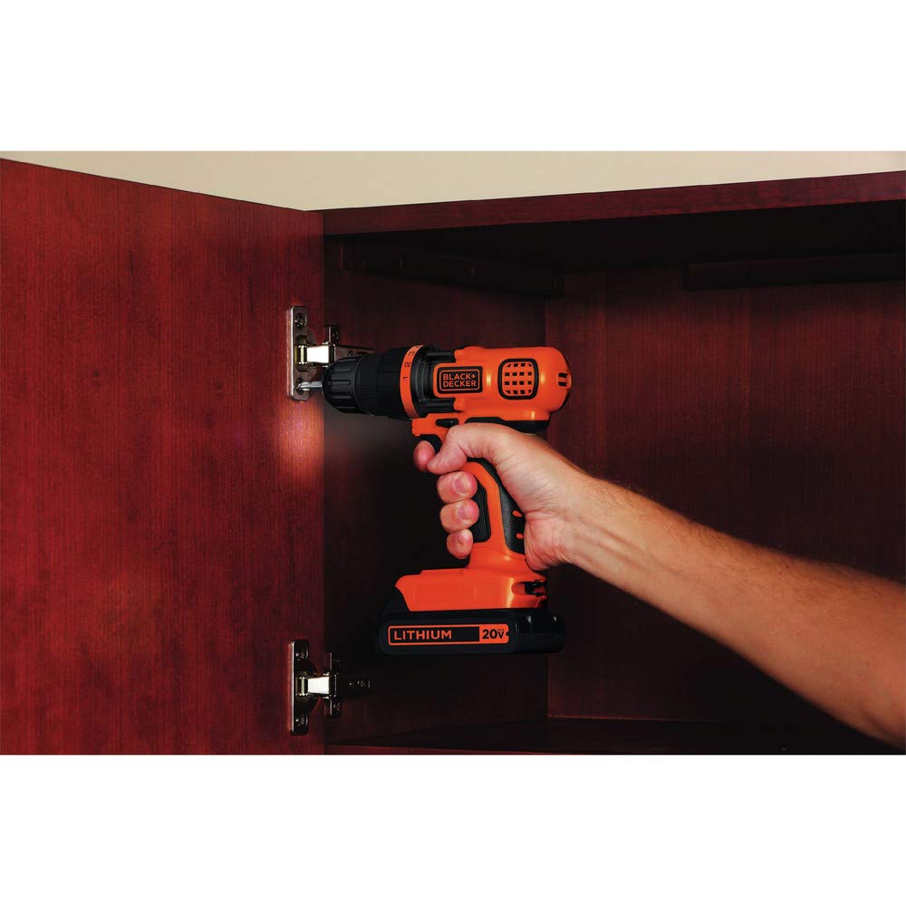 BLACK+DECKER 20V MAX Cordless Drill Driver Kit with LED Work Light, 3/8 Inch Chuck, Includes Battery & Charger (LDX120C) - Perfect for DIY Home Projects, Woodworking, and Professional Construction Work