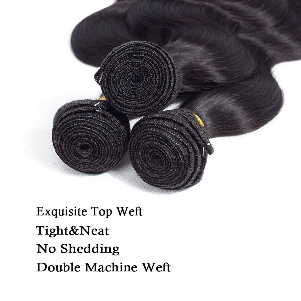 24 26 28 Inch Body Wave Human Hair Bundles - 100% Unprocessed Brazilian Virgin Hair Extensions (3 Bundles, Natural Black) for Styling, Weaving & Everyday Wear
