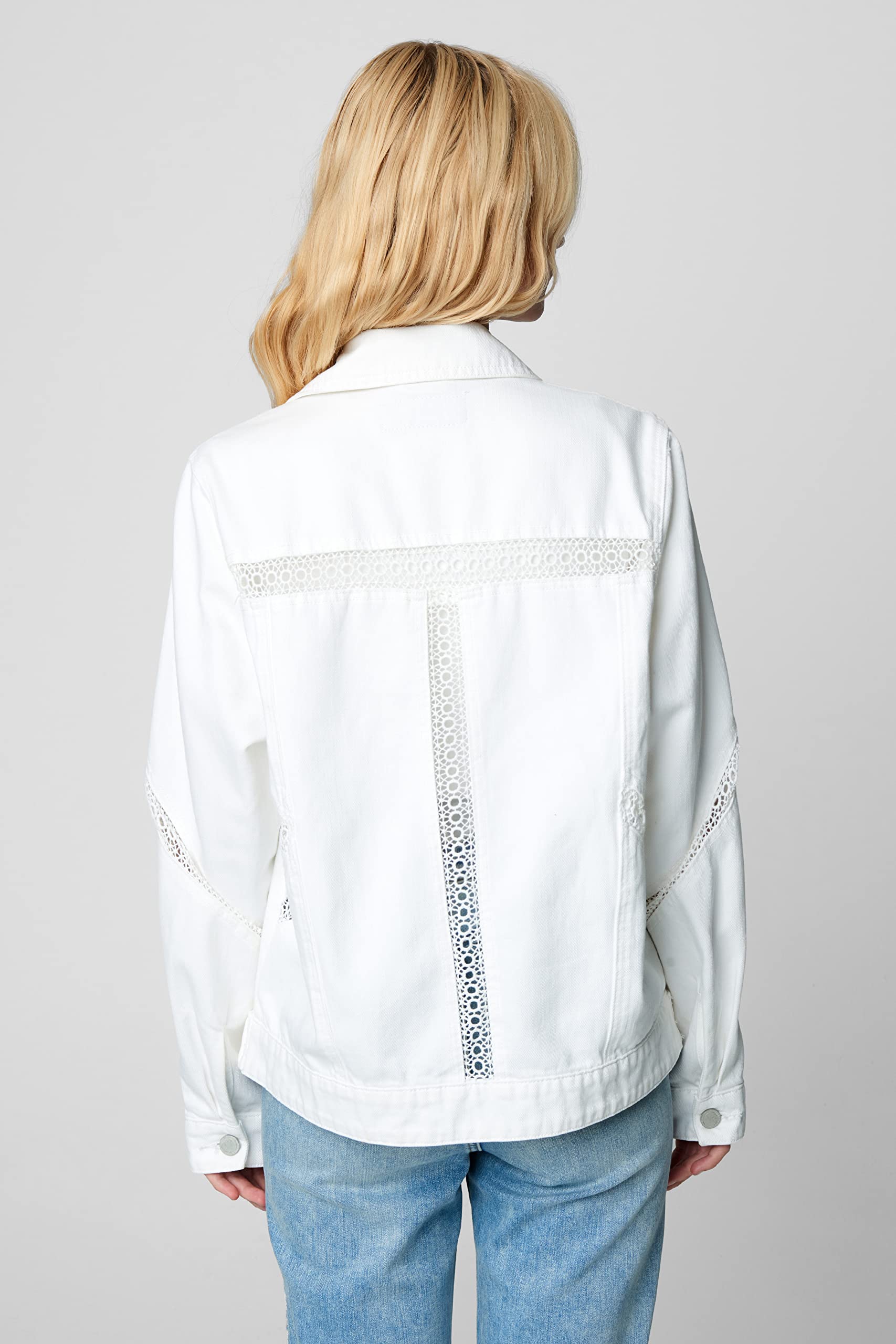 BLANKNYC Women's Oversized Denim Jacket with Crochet Trim - Comfortable & Stylish Luxury Outerwear for Casual Wear, Street Style & Spring Fashion