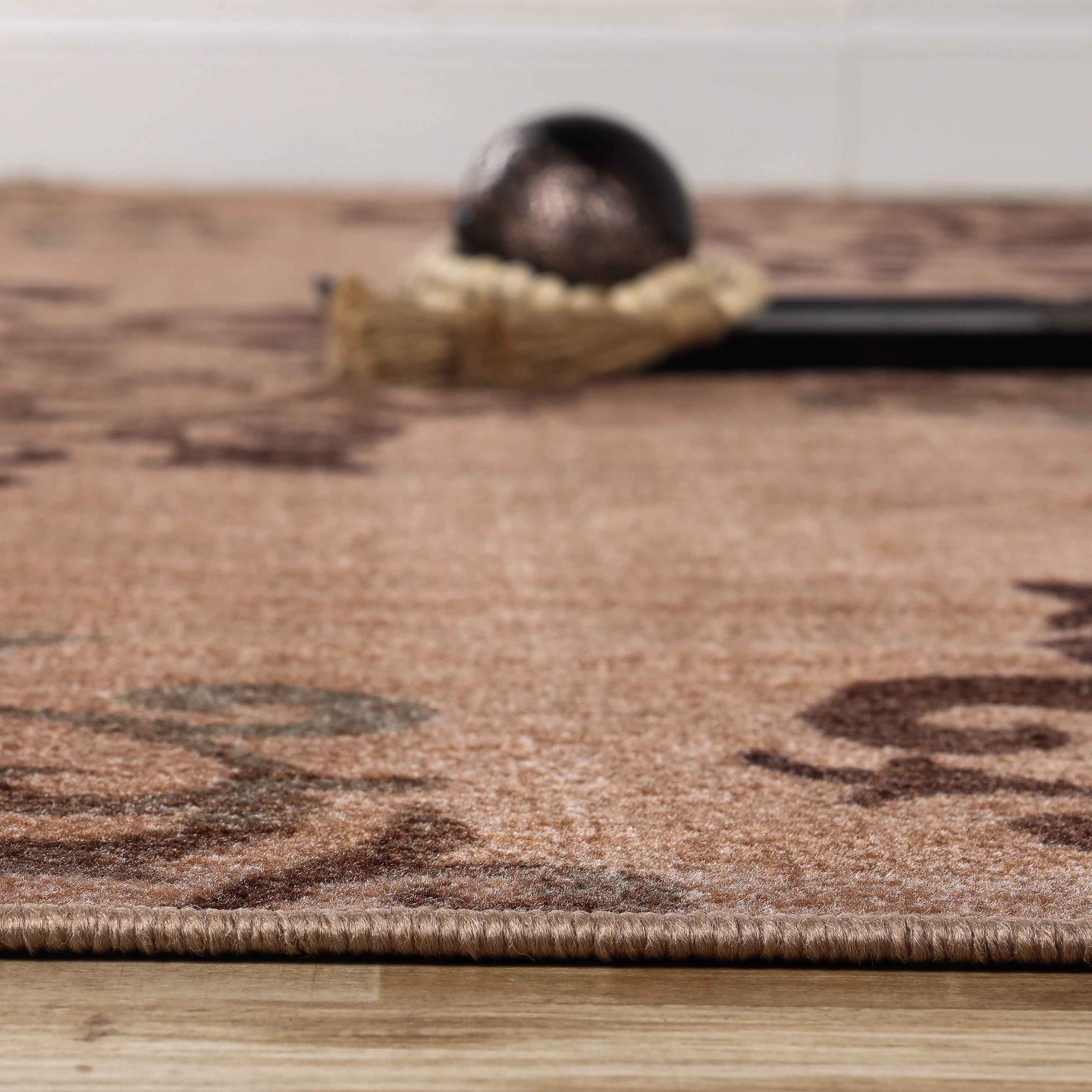 Non-Slip Washable Amber Floral Scroll Indoor Area Rug or Runner - Perfect for Living Room, Bedroom, and Hallway Decor