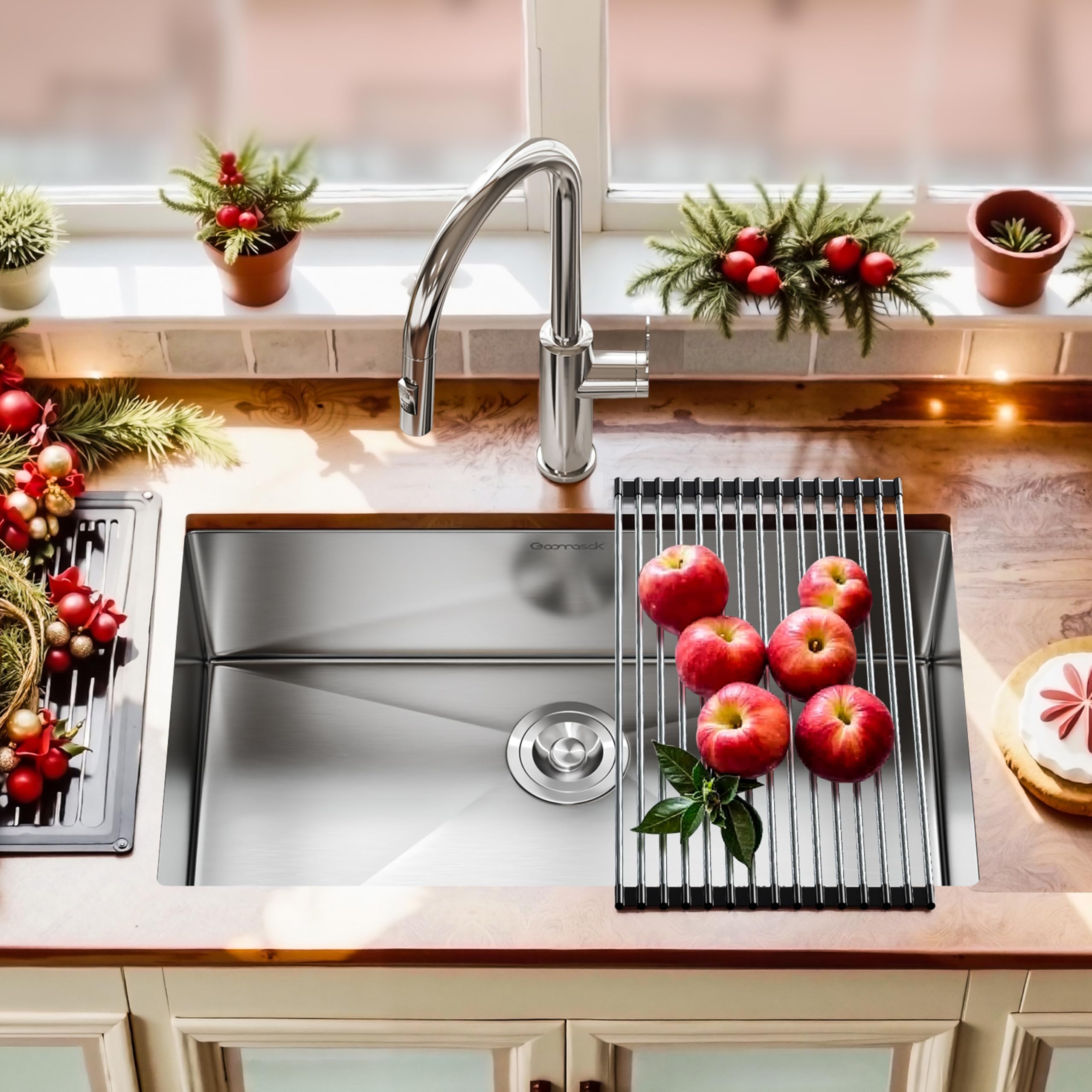 30 Inch Undermount Single Bowl Kitchen Sink - 16 Gauge SUS304 Stainless Steel with Drying Rack & Strainer - Easy to Clean for Modern Kitchens - Perfect for Cooking, Washing Dishes, and Food Prep