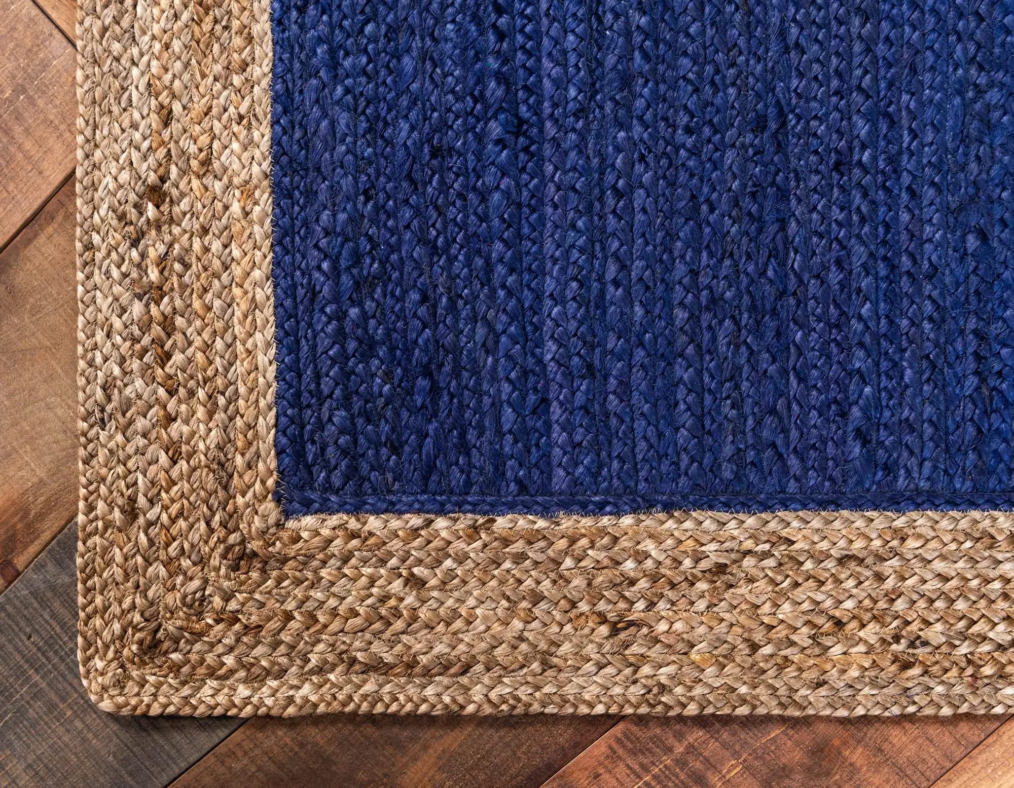 Hand Braided Rectangle Blue Dye Area Rug - 6x12 Feet Non-Slip Living Room Carpet, Bedroom Runner, Kitchen Floor Mat for Home Decor & High Traffic Areas
