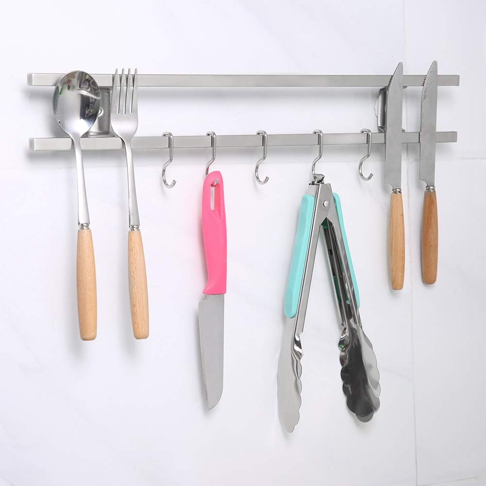 Premium Stainless Steel Magnetic Knife Strip - 15.75 Inch Double Knife Bar with Removable Hooks | Space-Saving Kitchen Organizer for Knives, Utensils, Cookware & Cutting Boards | Ideal for Home Chefs & Professional Kitchens