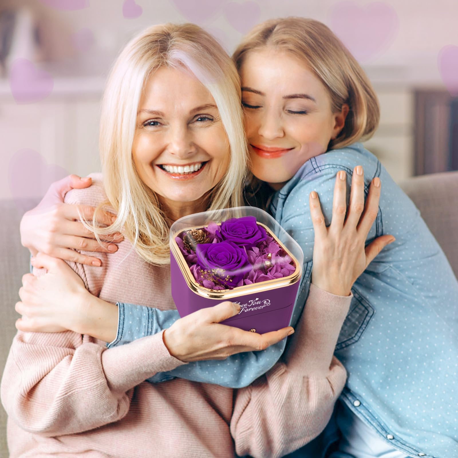 DEEMEI Preserved Real Purple Rose with Heart Necklace - Eternal Flower Gift for Women, Mom, Wife, Girlfriend | Perfect for Mother's Day, Birthday, Anniversary | Romantic Home Decor & Special Occasion Gift