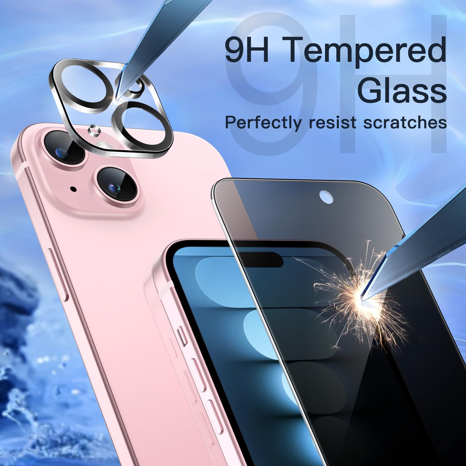 JETech Privacy Screen Protector for iPhone 15 6.1-Inch - 2 Pack Tempered Glass with Camera Lens Protector | Anti-Spy, Easy Installation Tool | Perfect for Work, Banking & Private Browsing