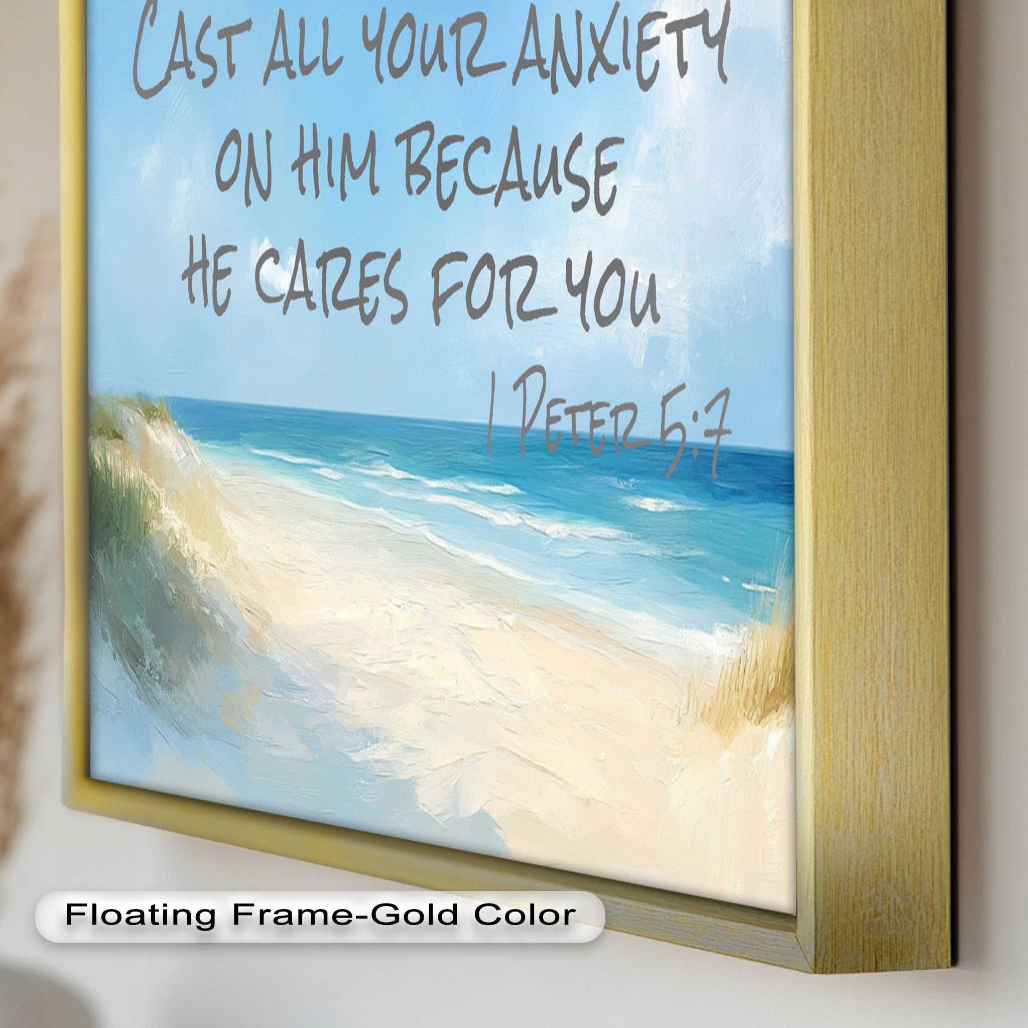 1 Peter 5:7 Cast Your Anxiety Bible Verse Oil Painting - Christian Wall Art for Home, Church & Office Decor - Inspirational Scripture Gift for Anxiety Relief