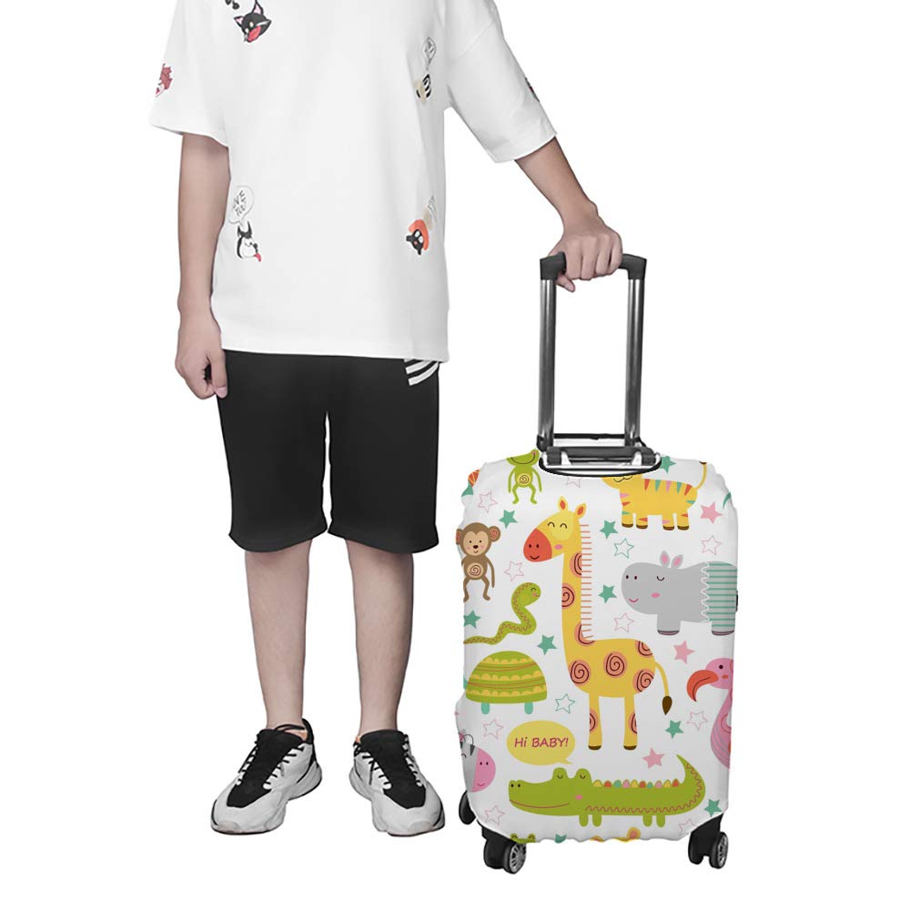 Baby Jungle Animals Soft Luggage Cover - Travel Suitcase Protector for Trolley Cases (S/M/L/XL) | Machine Washable Polyester Fabric | Perfect for Family Vacations, Air Travel & Kids' Luggage Protection