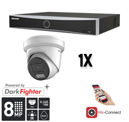 8MP Security Camera System with Turret Camera, DVR Recorder & Cables - Indoor/Outdoor Home & Business Surveillance
