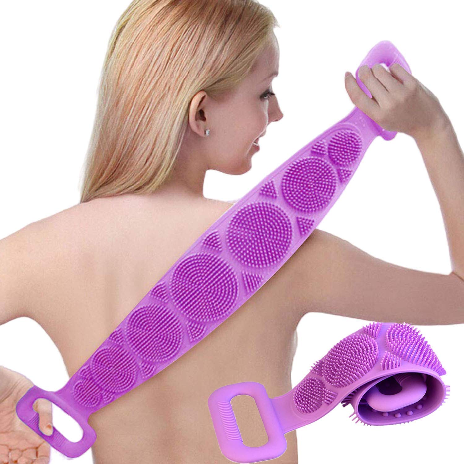 YOGI Store Silicone Body Scrubber - Exfoliating Back Scrubber, Foot Cleaner & Dirt Remover Belt for Shower & Bath (Purple) - Perfect for Deep Cleansing & Relaxation