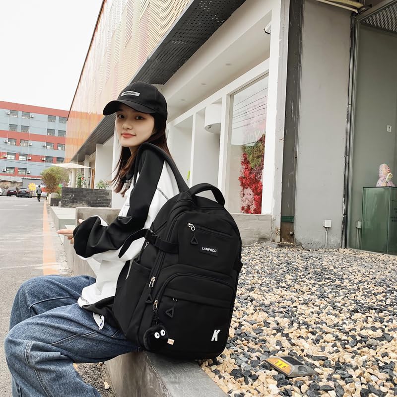 **Stylish Aesthetic Backpack for Girls - Large Capacity School Backpack, Cute Casual Daypack for Middle School & College Students, Travel Backpack for Kids (Black) - Perfect for School, Travel & Daily Use**