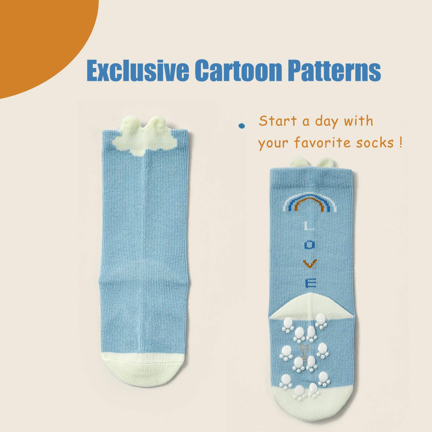 Moon Tree Baby Non-Slip Socks for Girls & Boys - Soft Cotton Knee High Socks with Anti-Skid Grips - Perfect for Crawling, Walking & Playtime