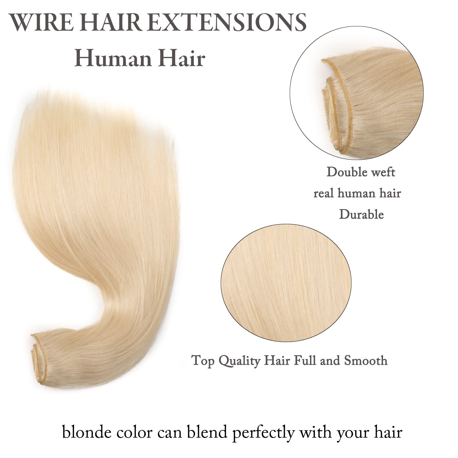 Tinashe 16Inch Bleach Blonde Straight Human Hair Extensions - 90g Invisible Wire Fish Line Clip-Ins | 100% Remy Human Hair for Women | Perfect for Parties, Weddings & Daily Styling