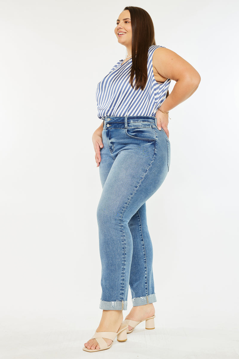 Irina Essentials High Rise Slim Straight Leg Jeans for Women - Plus Size Denim Pants, Comfortable & Stretchy, Perfect for Casual Wear, Office, and Everyday Outfits