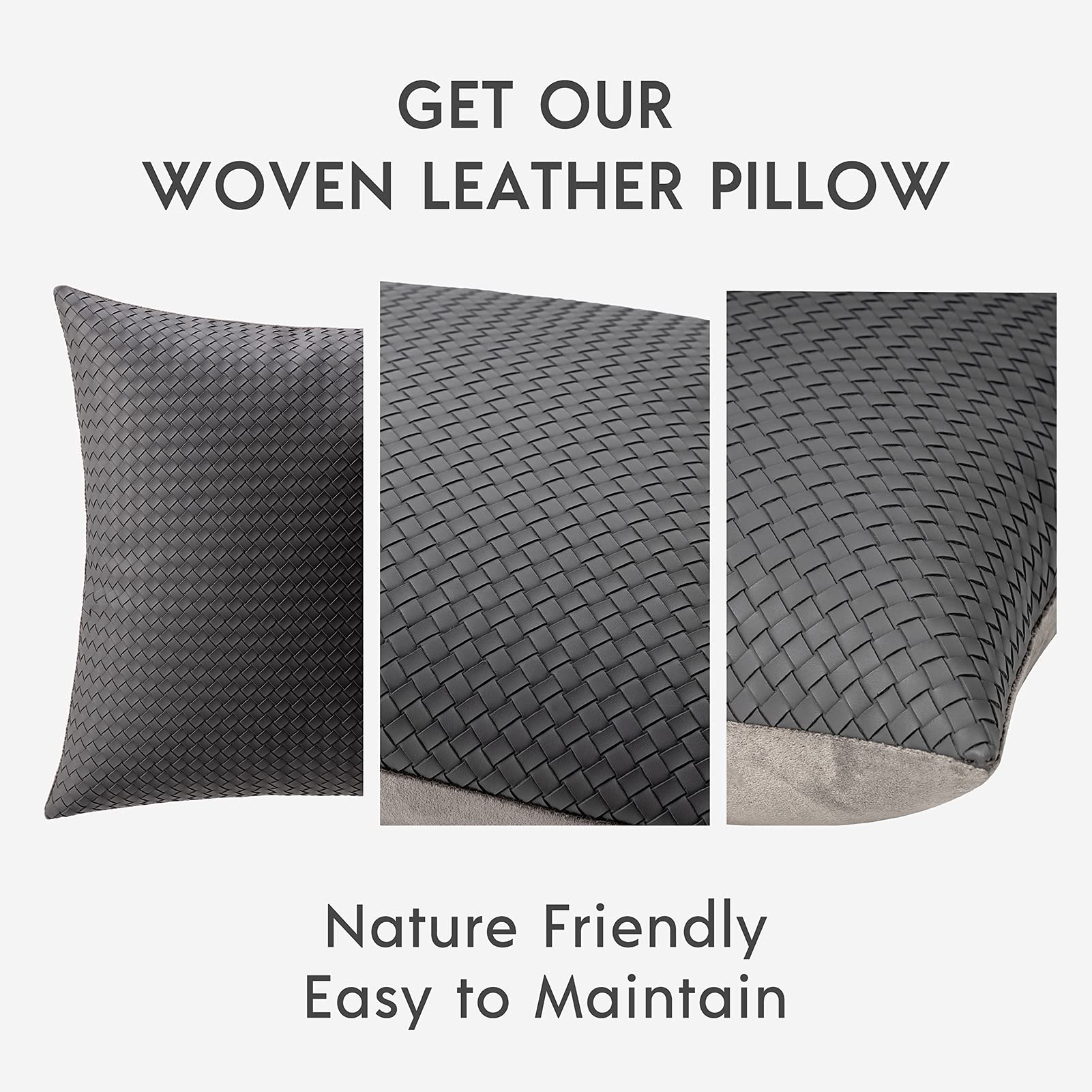 Faux Leather Pillow Covers Pack of 2 - Grey 12x20