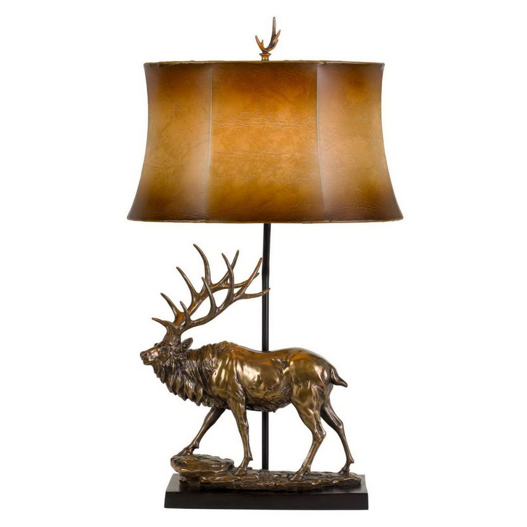 Cal Lighting 150W 3-Way Dimming Deer Resin Table Lamp with Leatherette Shade - Perfect for Living Room, Bedroom, or Office Decor